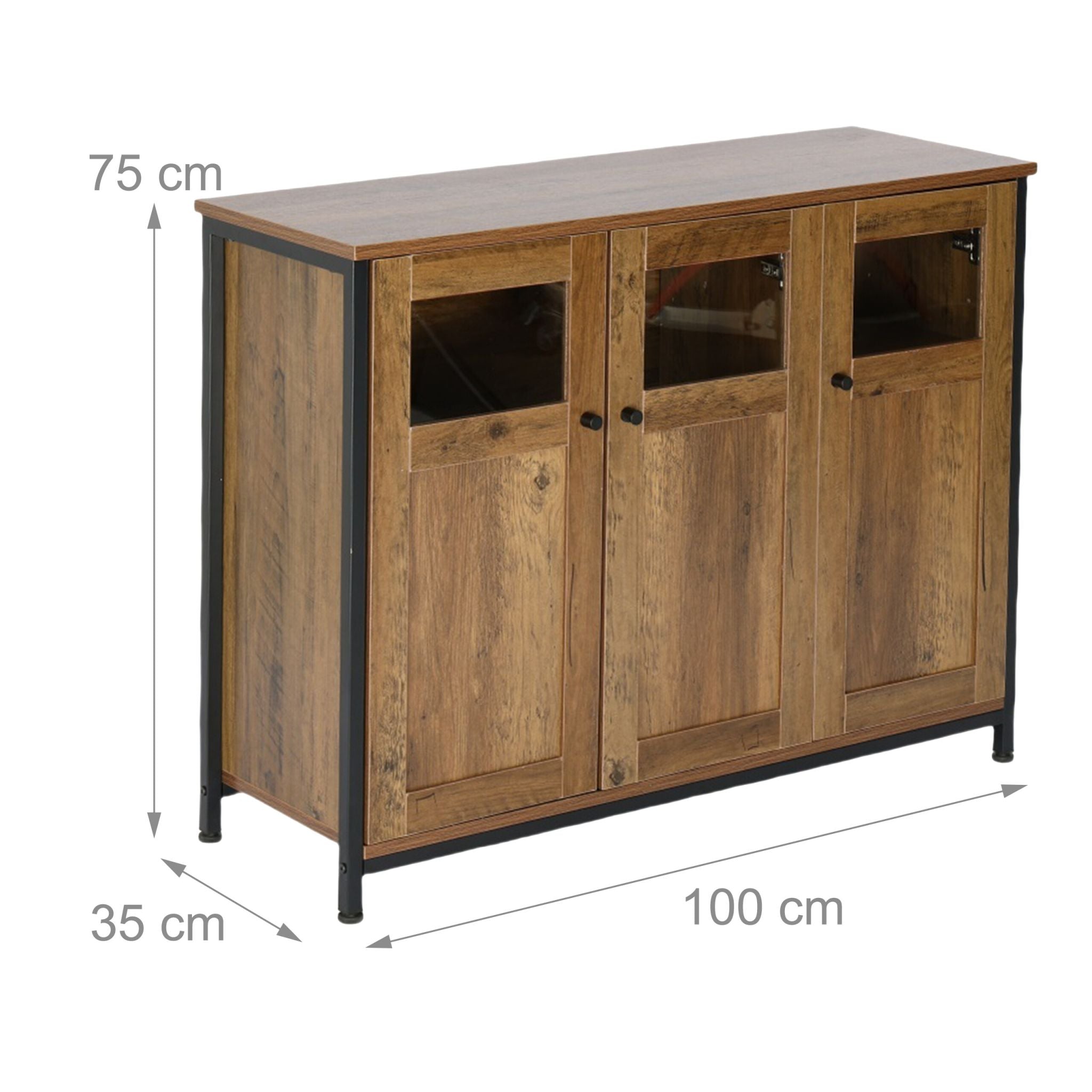 Küchenschrank mit Glastüren Braun-Schwarz von Relaxdays