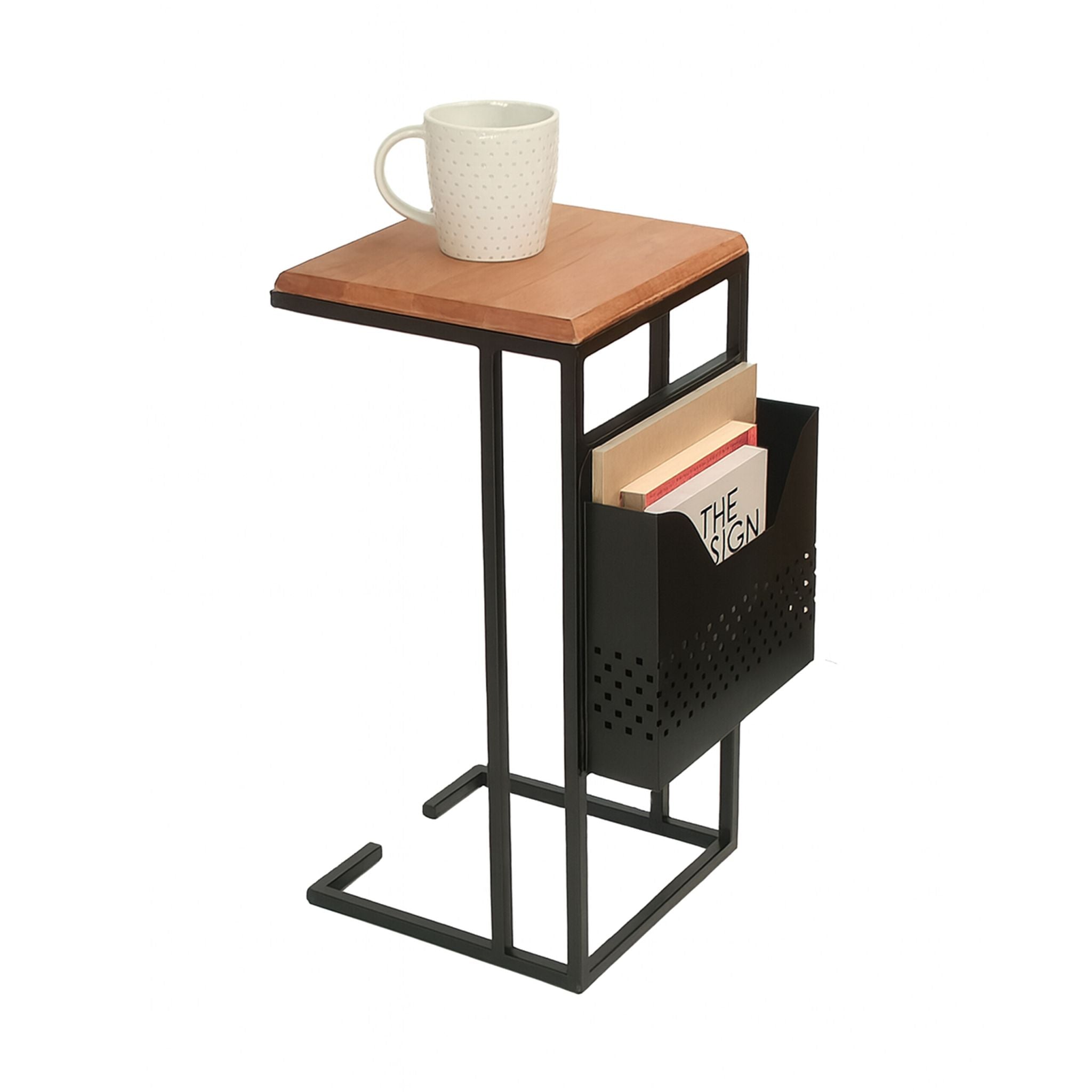 Beistelltisch mit Zeitungsablage C-Form Hellbraun-Schwarz von Relaxdays