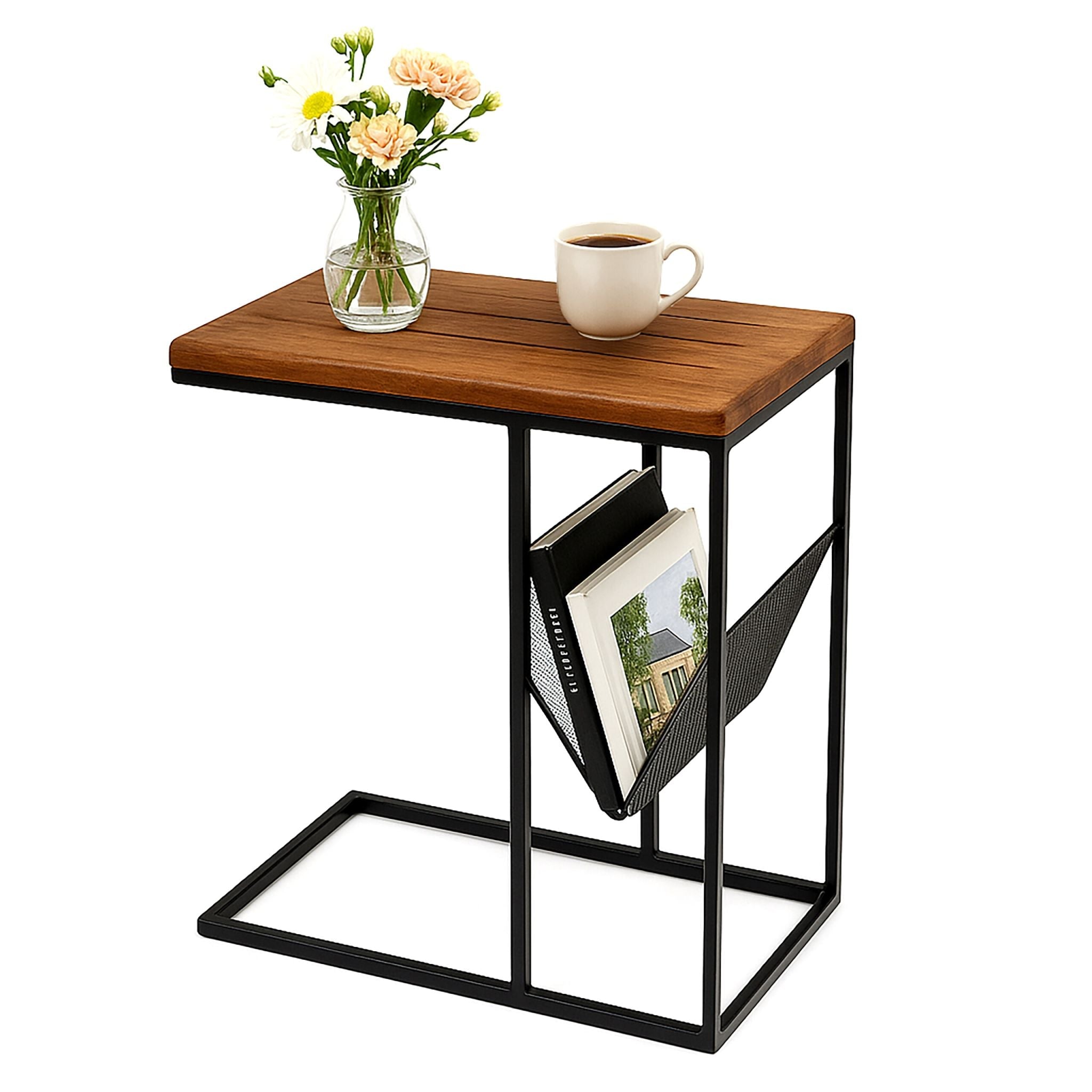 Beistelltisch mit Zeitungsablage C-Form Braun-Schwarz von Relaxdays
