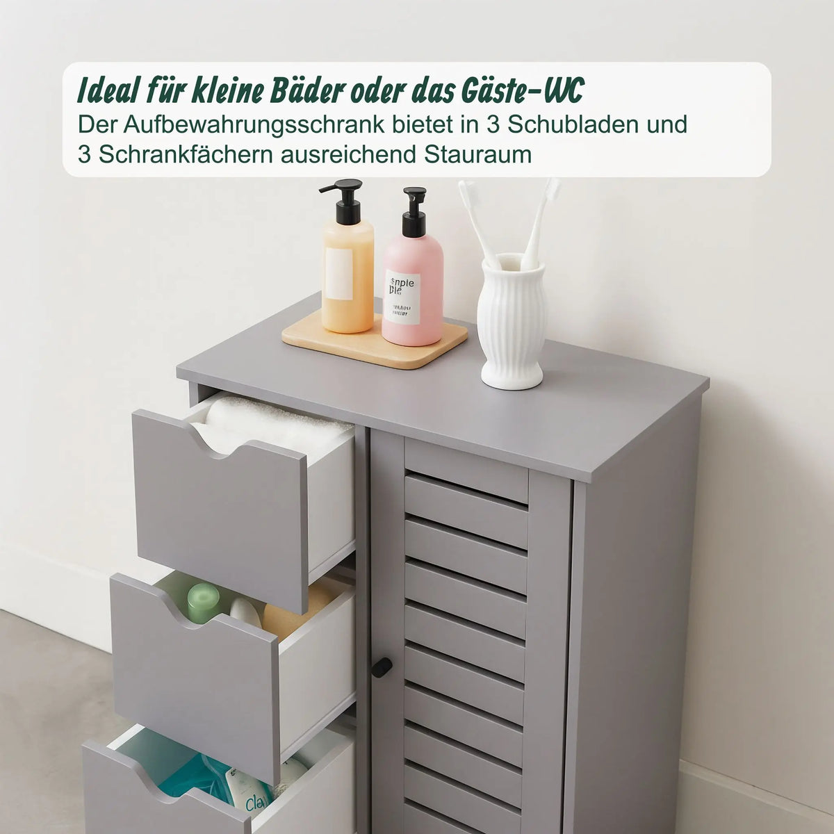 Badezimmerschrank mit 3 Schubladen Silber-Grau von Relaxdays