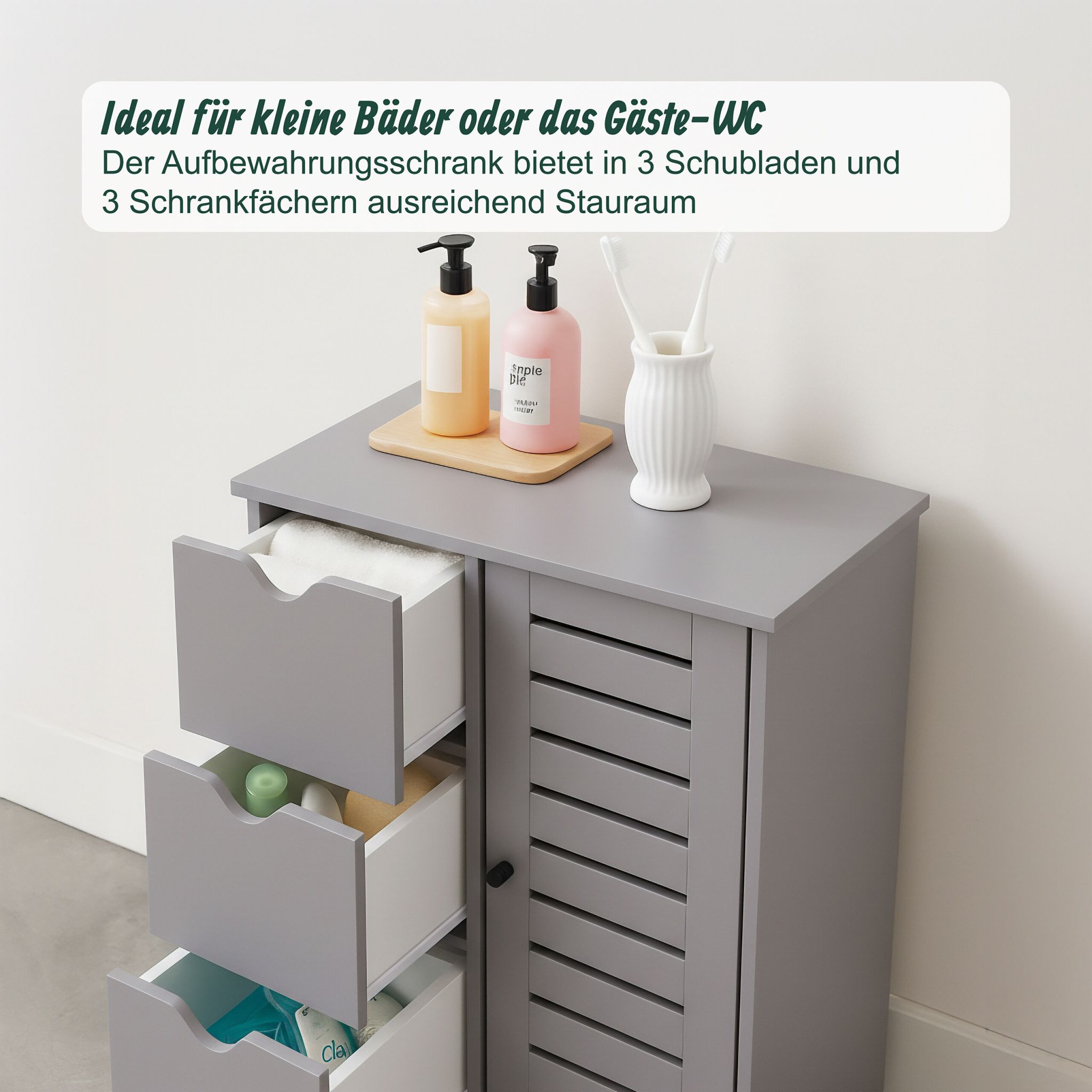 Badezimmerschrank mit 3 Schubladen Silber-Grau von Relaxdays