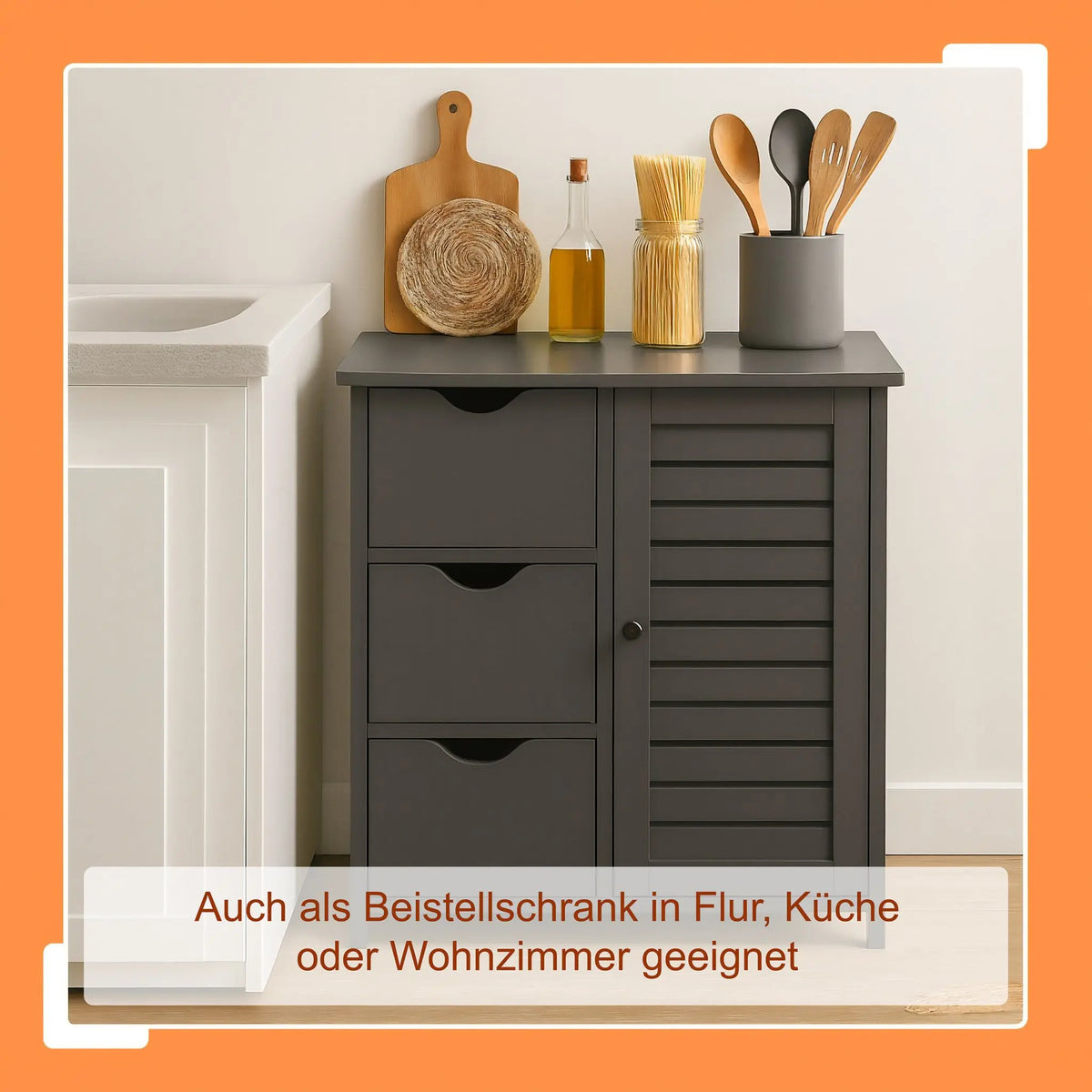 Badezimmerschrank mit 3 Schubladen Silber-Grau von Relaxdays