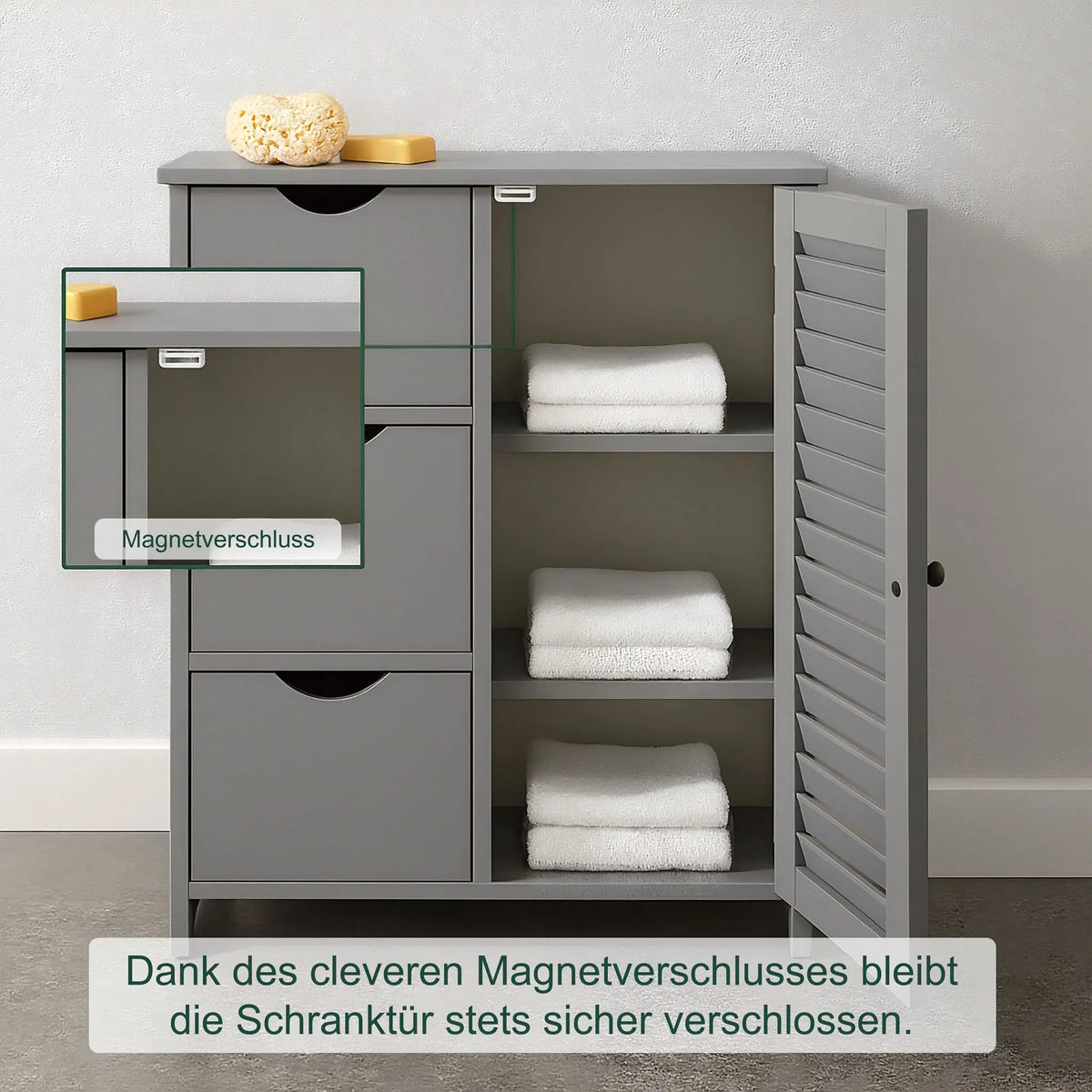 Badezimmerschrank mit 3 Schubladen Silber-Grau von Relaxdays