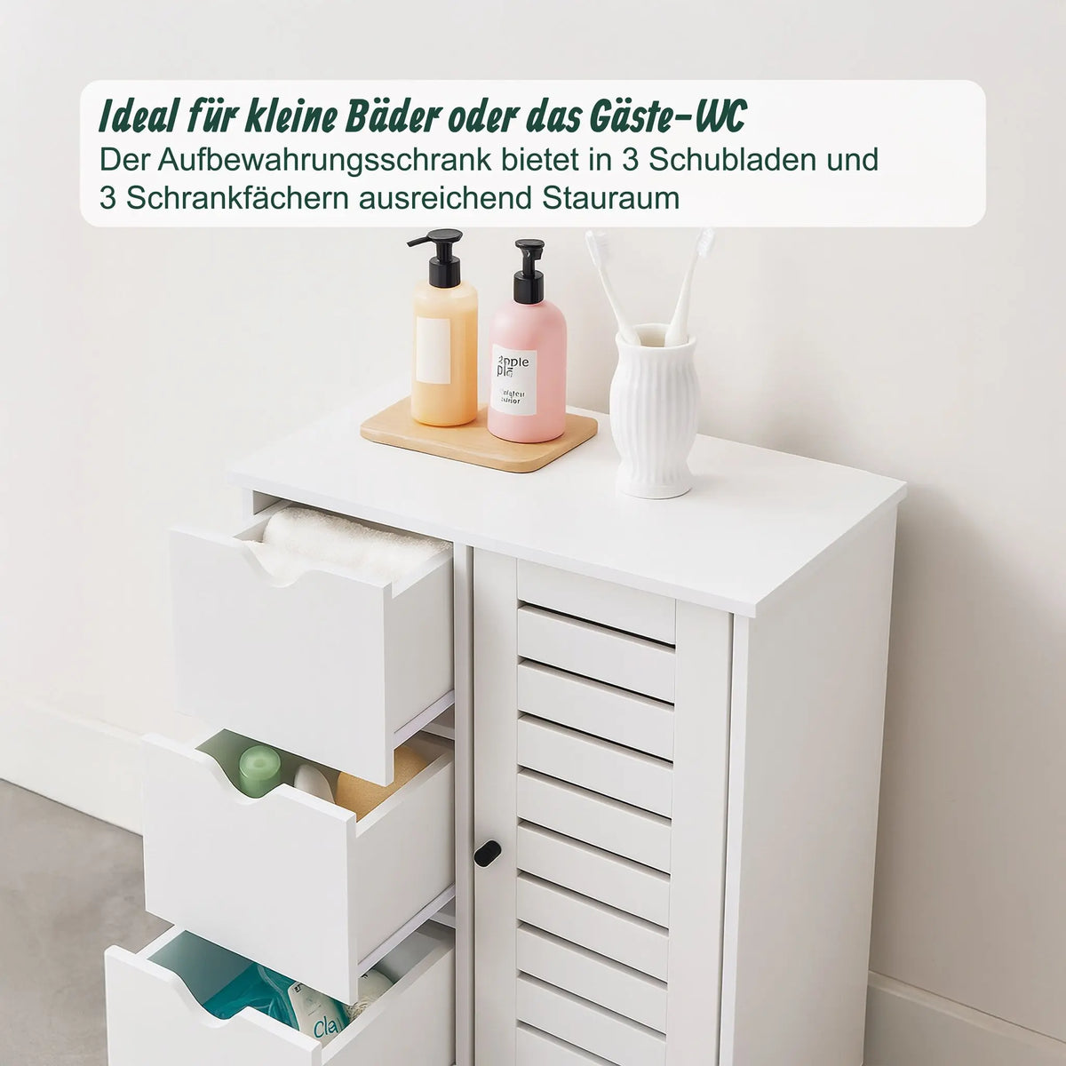 Badezimmerschrank mit 3 Schubladen Weiss-Schwarz von Relaxdays