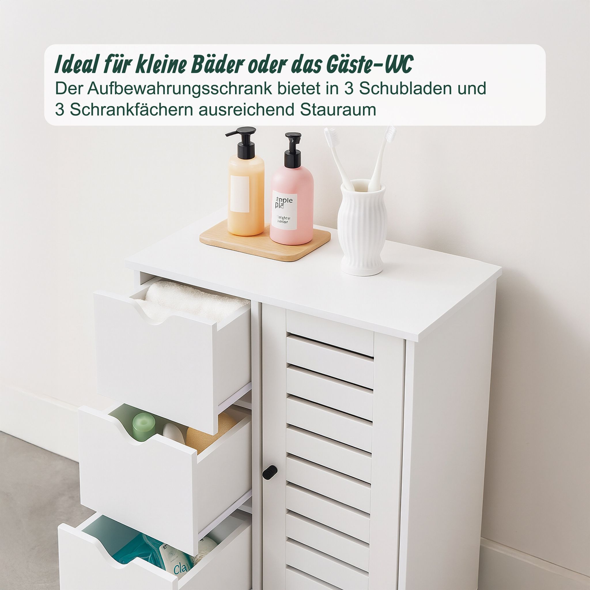Badezimmerschrank mit 3 Schubladen Weiss-Schwarz von Relaxdays