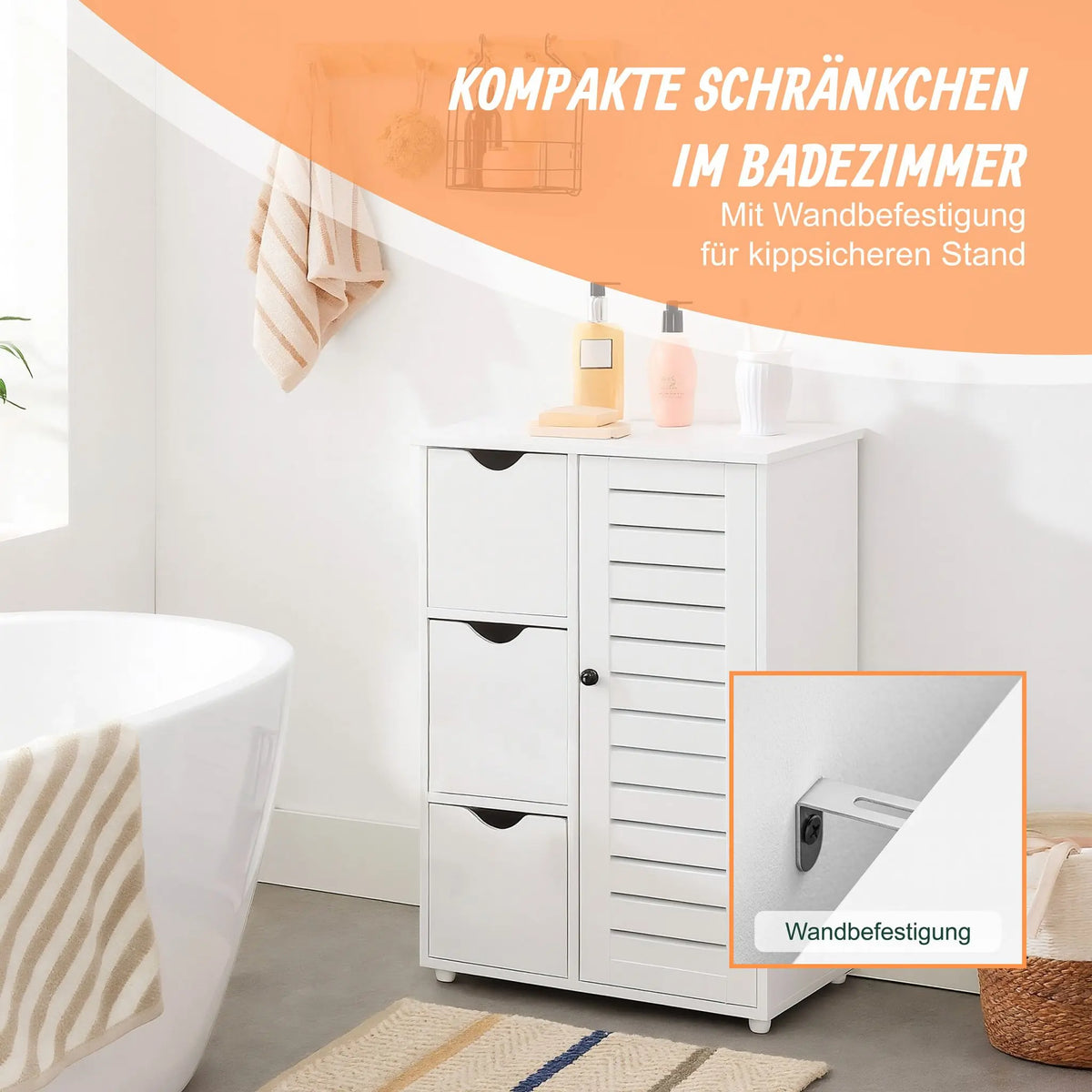Badezimmerschrank mit 3 Schubladen Weiss-Schwarz von Relaxdays