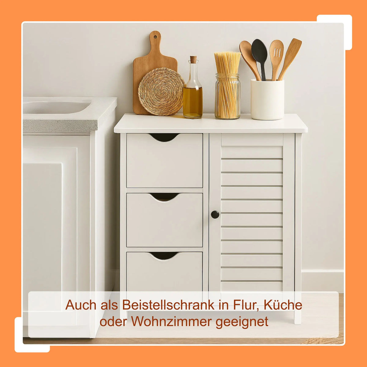 Badezimmerschrank mit 3 Schubladen Weiss-Schwarz von Relaxdays
