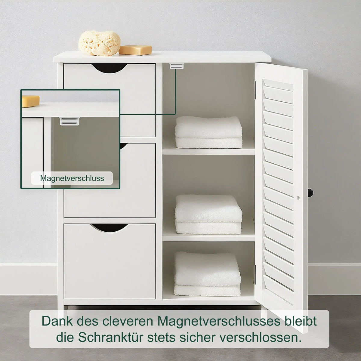Badezimmerschrank mit 3 Schubladen Weiss-Schwarz von Relaxdays