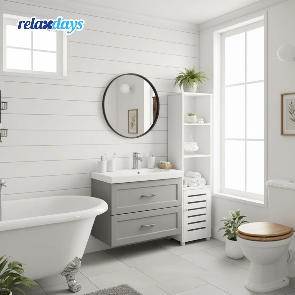 Hoher Badezimmerschrank mit Tür Weiss von Relaxdays