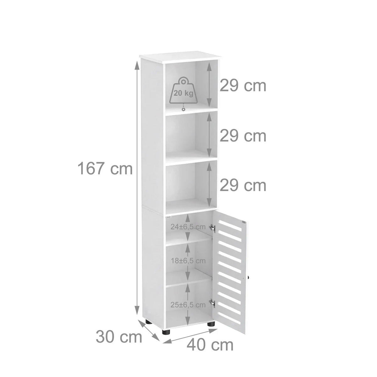 Hoher Badezimmerschrank mit Tür Weiss von Relaxdays