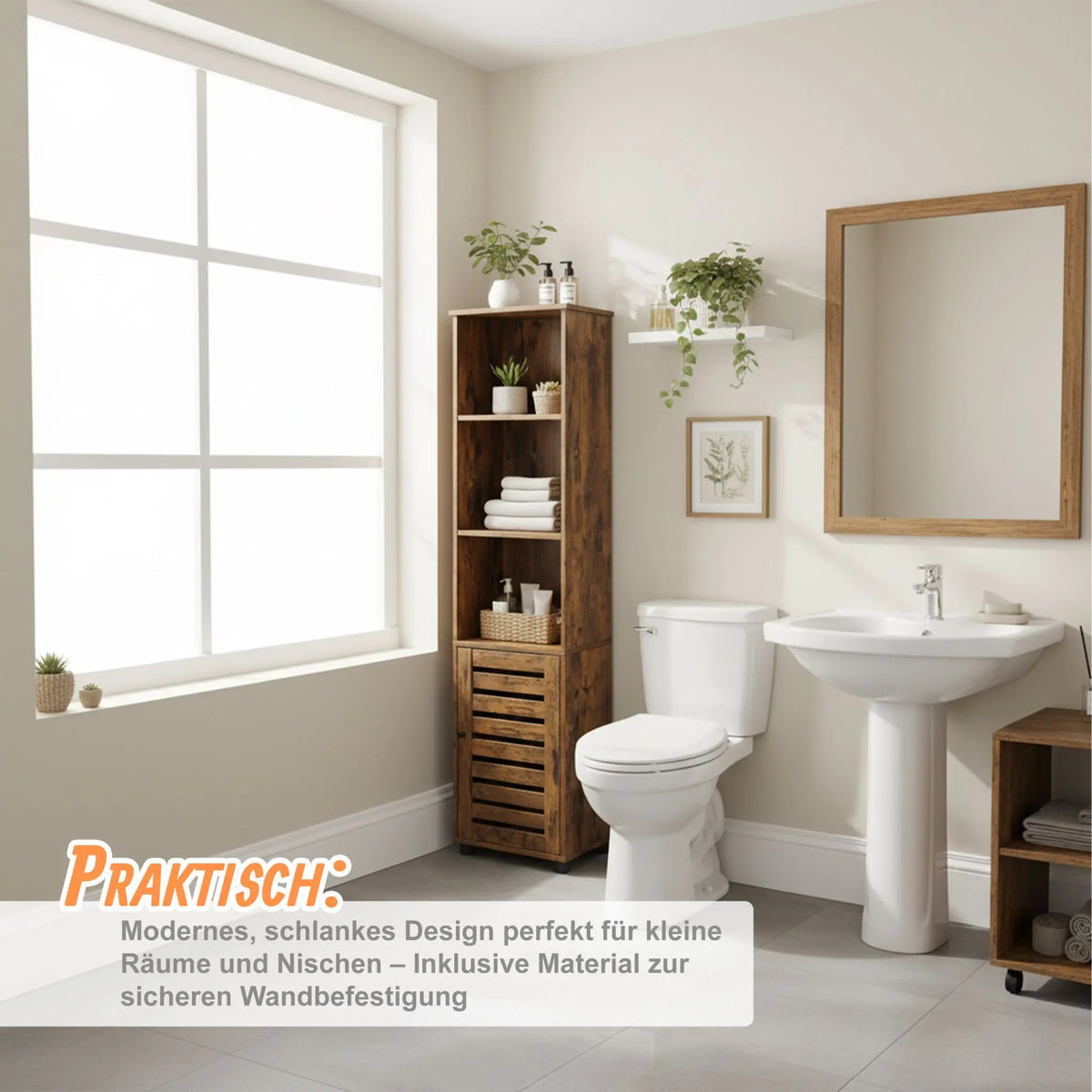 Hoher Badezimmerschrank mit Tür Braun von Relaxdays