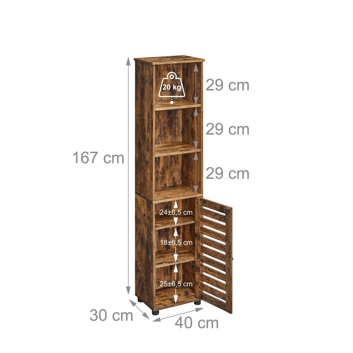 Hoher Badezimmerschrank mit Tür Braun von Relaxdays