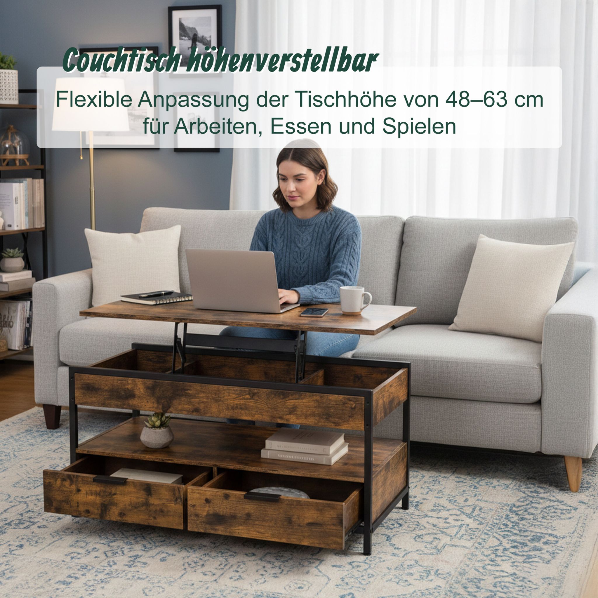Couchtisch mit Stauraum Braun von Relaxdays