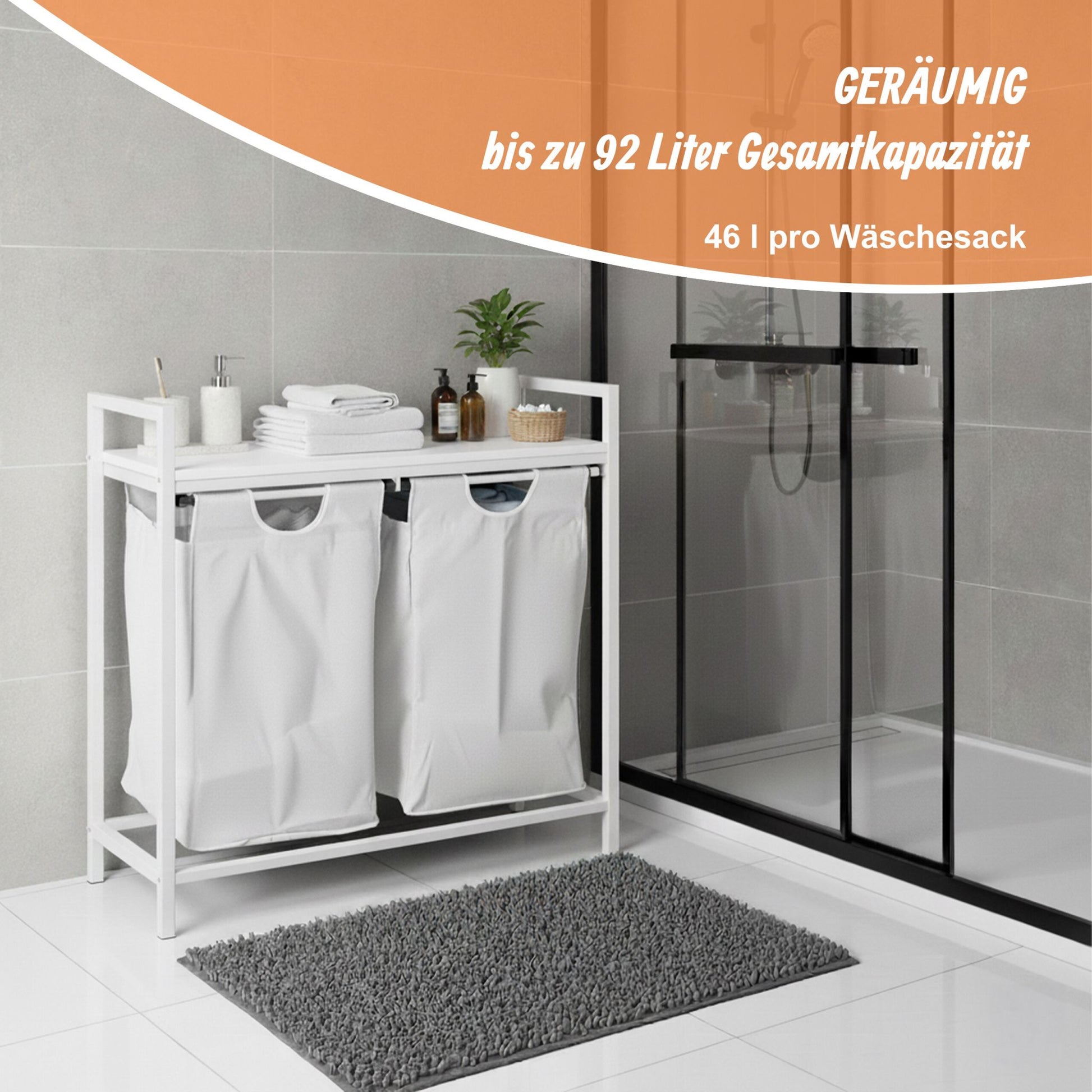 Wäschesammler 2 Fächer mit Ablage Weiss-Grau von Relaxdays