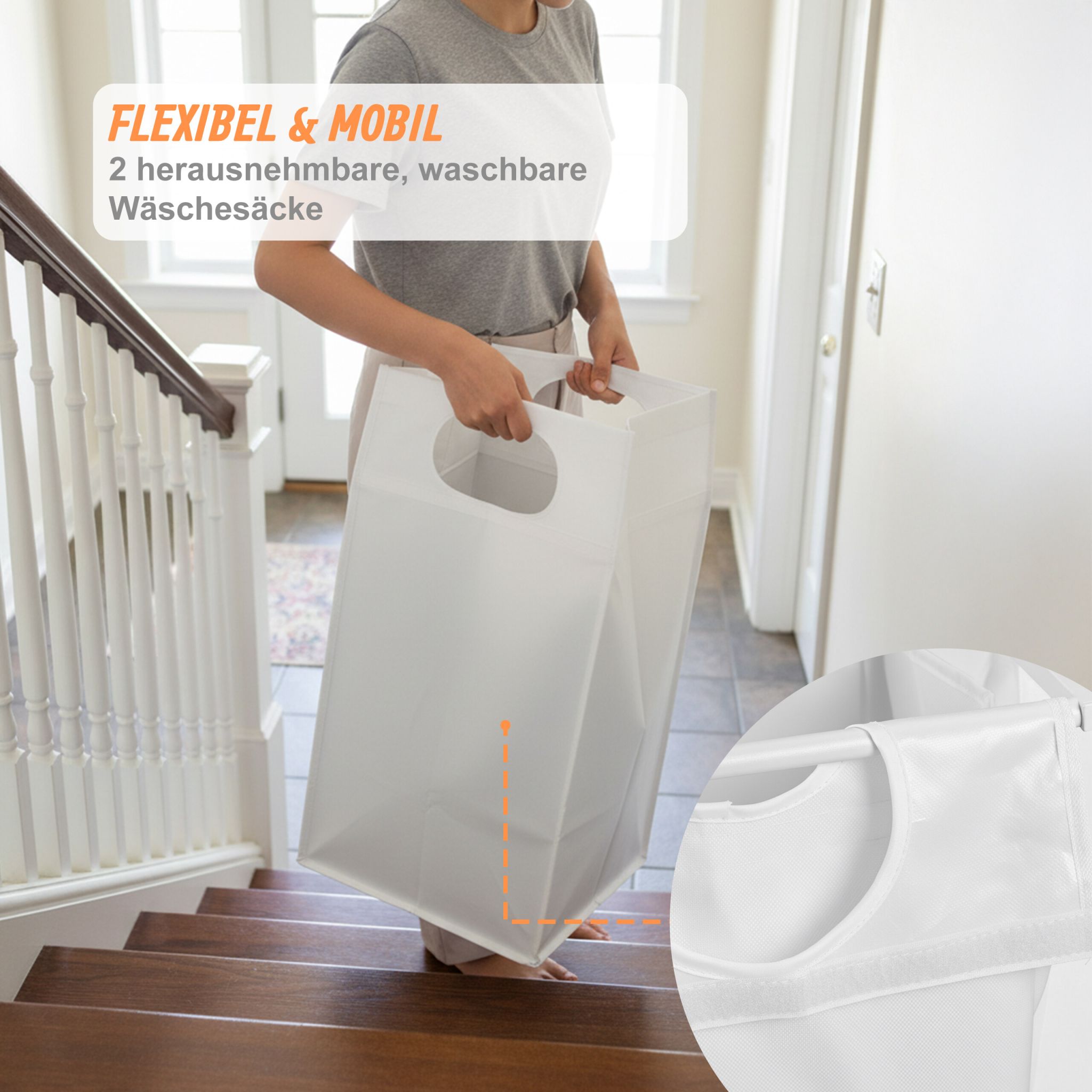 Wäschesammler 2 Fächer mit Ablage Weiss-Grau von Relaxdays