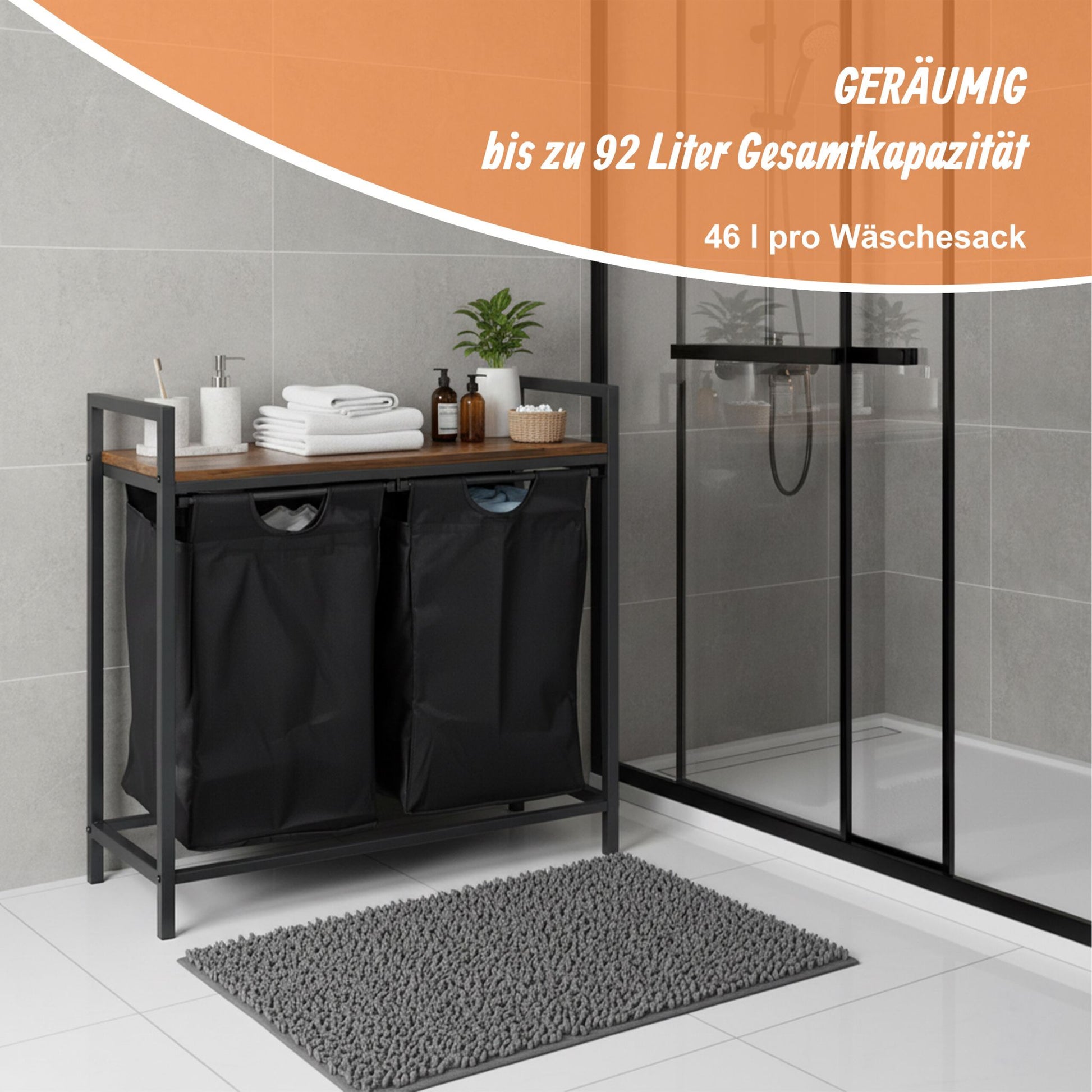 Wäschesammler 2 Fächer mit Ablage Dunkelbraun-Schwarz von Relaxdays