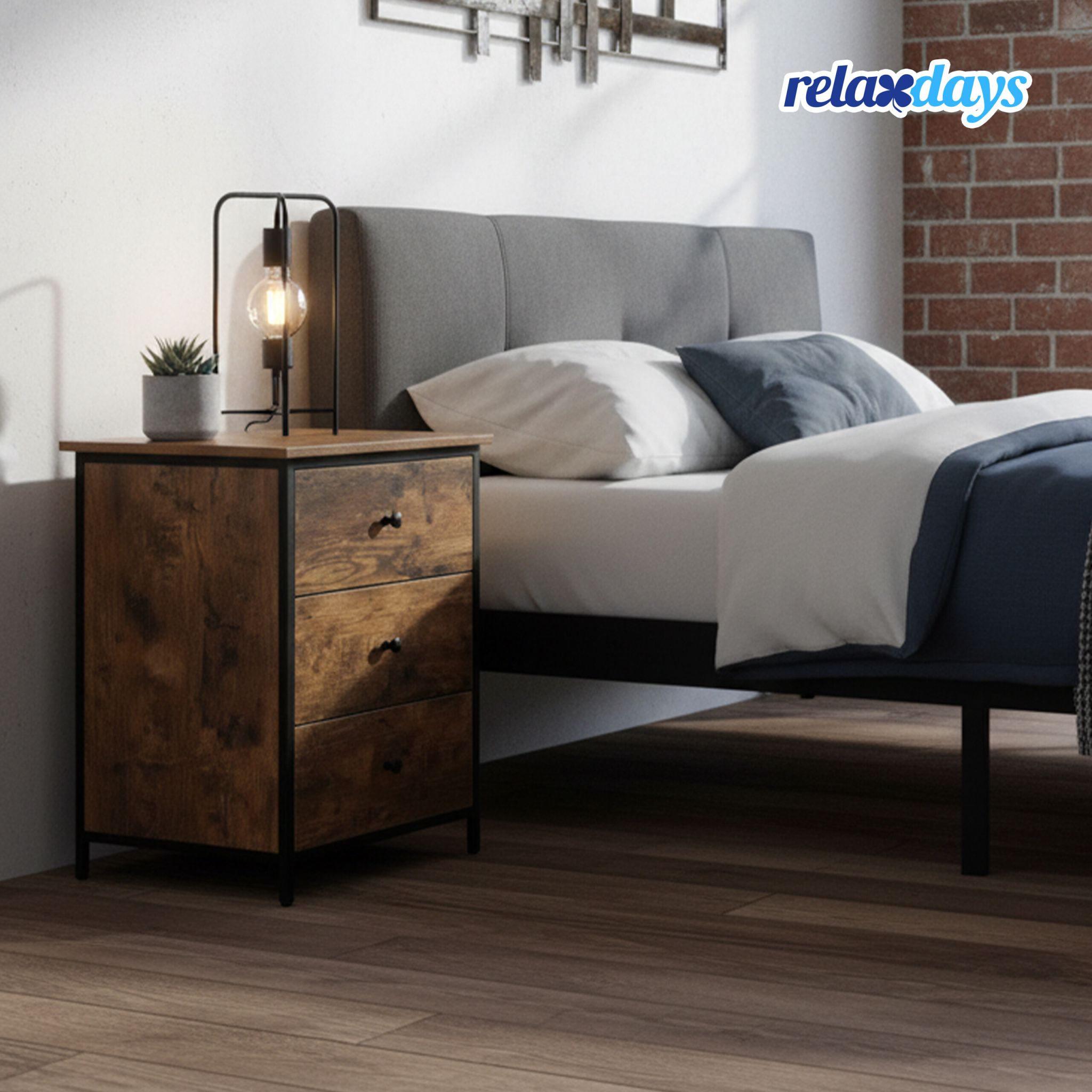 Nachttisch mit 3 Schubladen Braun-Schwarz von Relaxdays