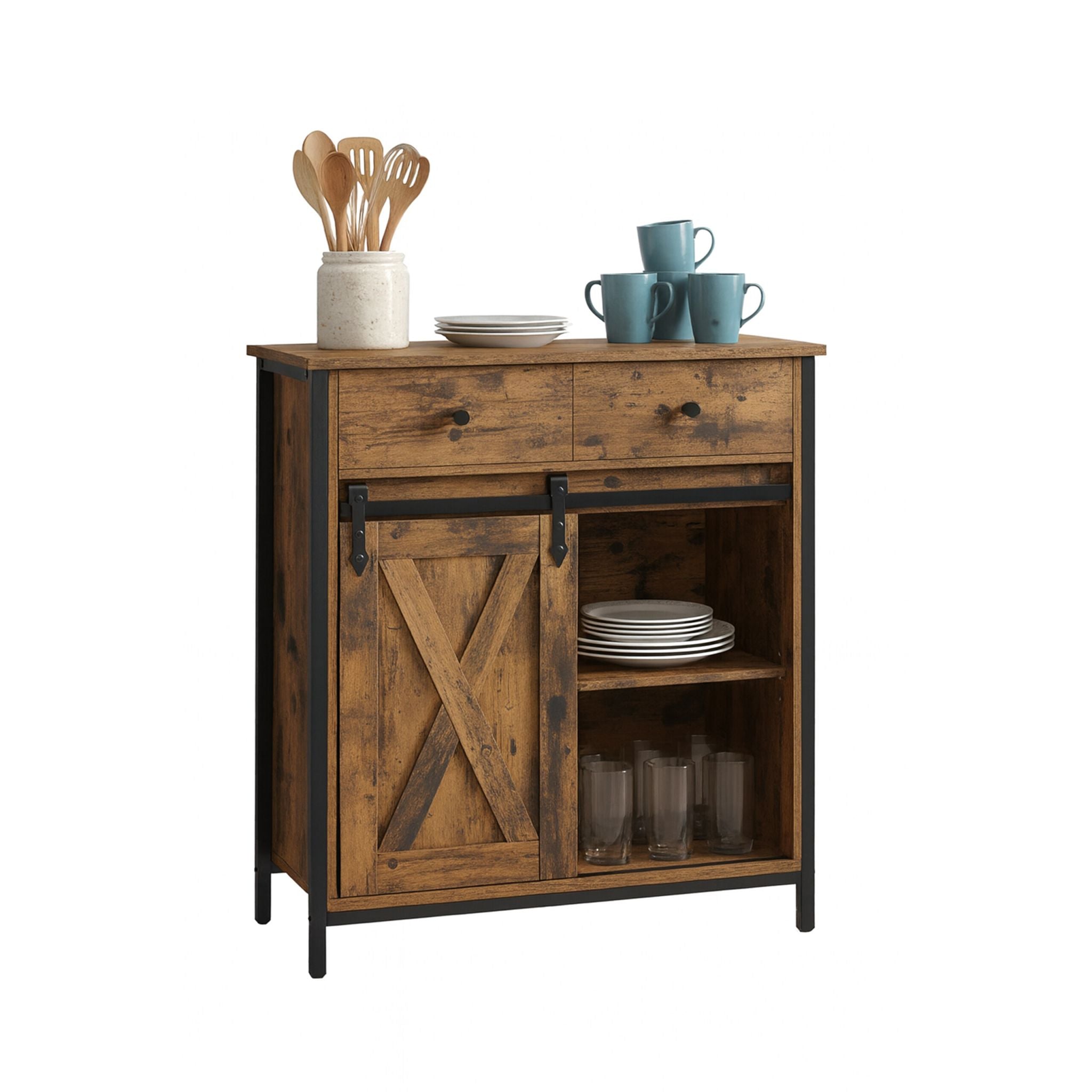 Sideboard mit Schiebetür Braun-Schwarz von Relaxdays