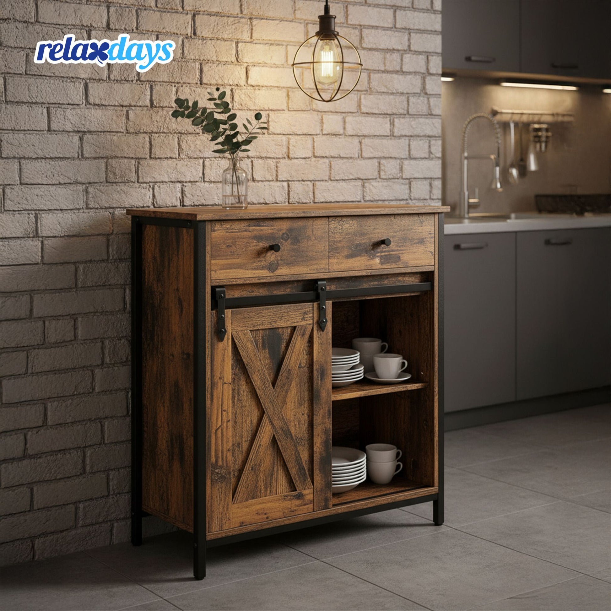 Sideboard mit Schiebetür Braun-Schwarz von Relaxdays