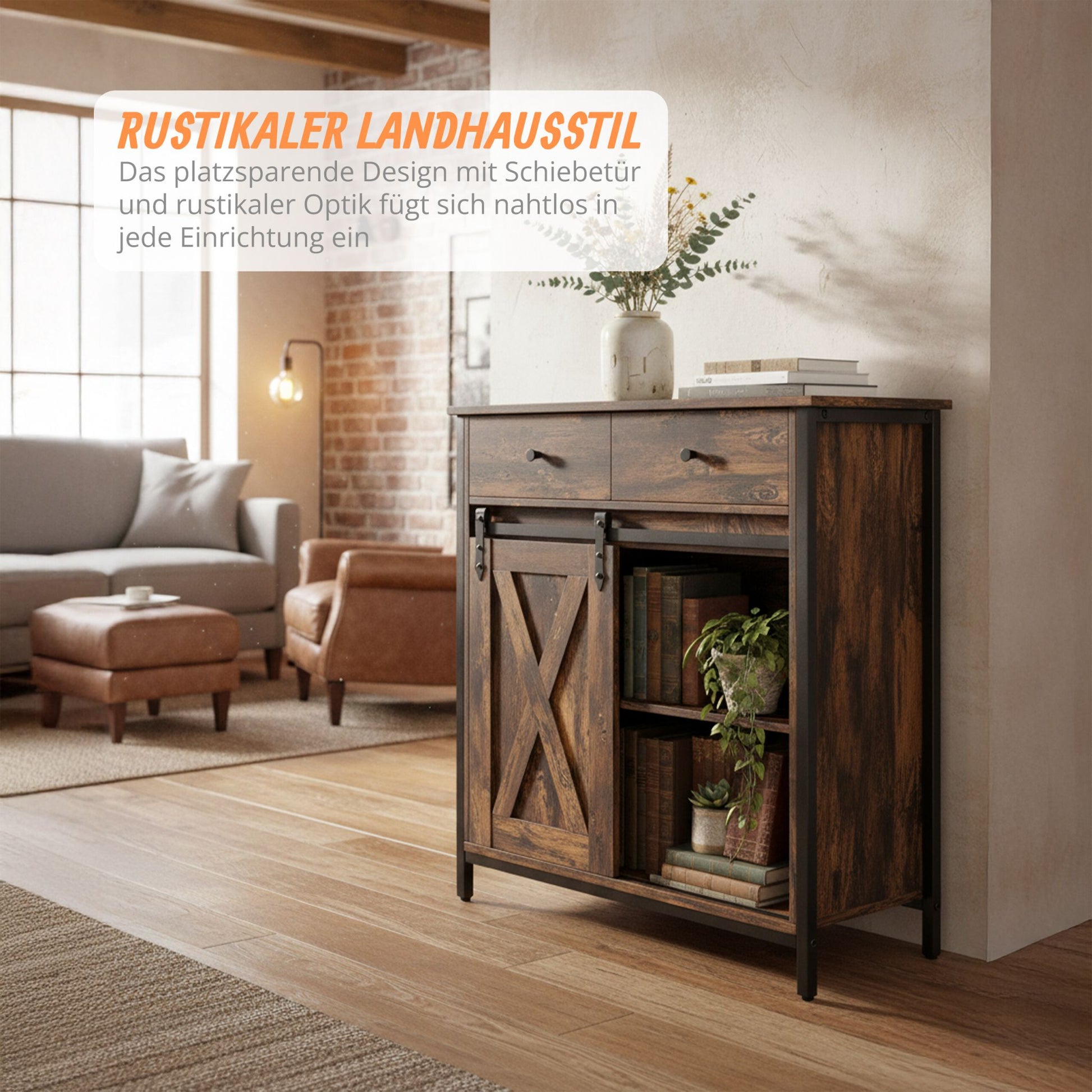 Sideboard mit Schiebetür Braun-Schwarz von Relaxdays