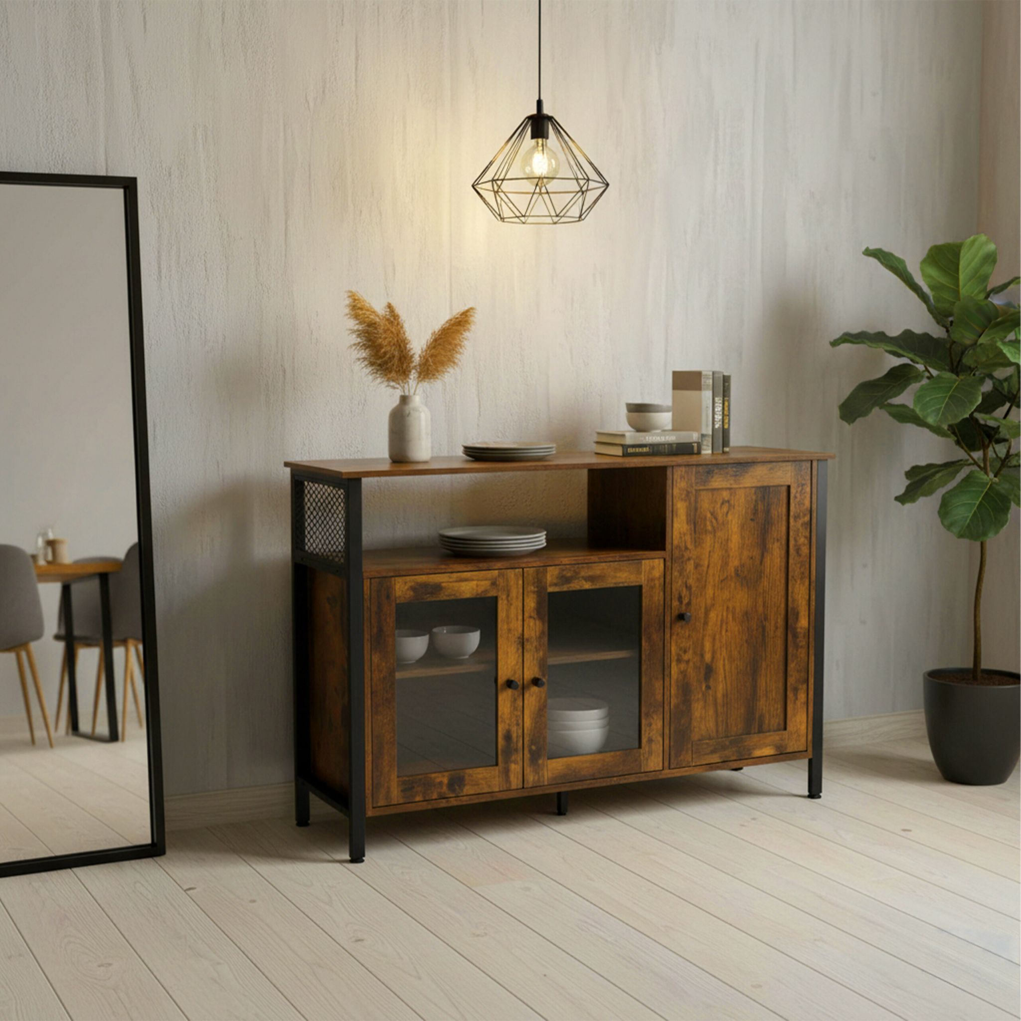 Küchenschrank mit Glastüren Dunkelbraun-Schwarz von Relaxdays
