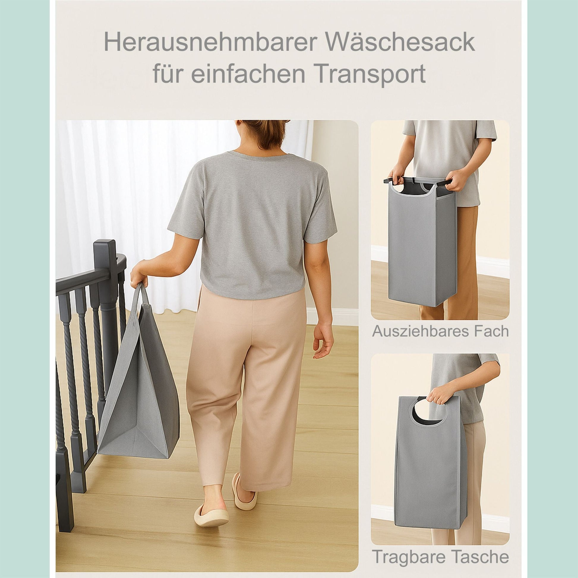 Wäschesammler 3 Fächer mit Ablage Weiss-Grau von Relaxdays