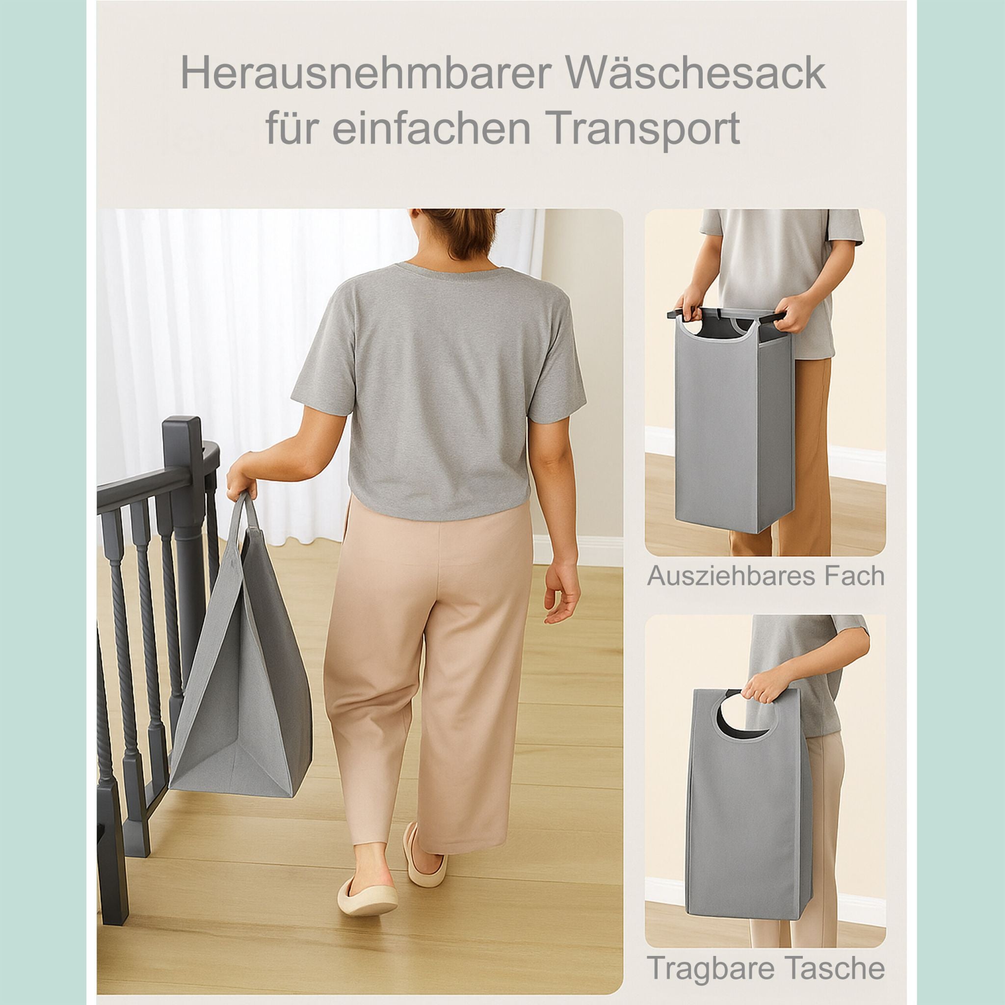 Wäschesammler 3 Fächer mit Ablage Weiss-Grau von Relaxdays
