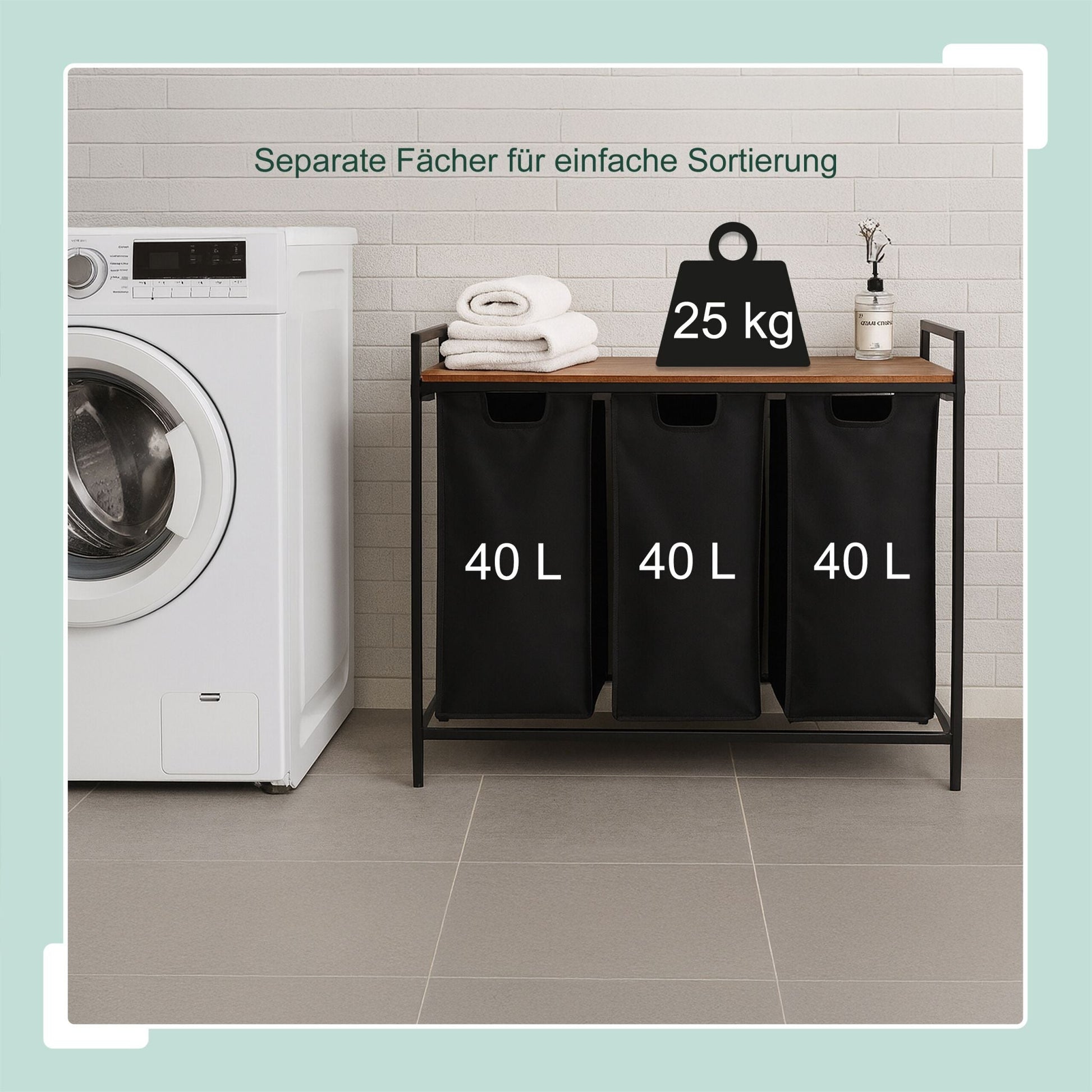 Wäschesammler 3 Fächer mit Ablage Braun-Schwarz von Relaxdays