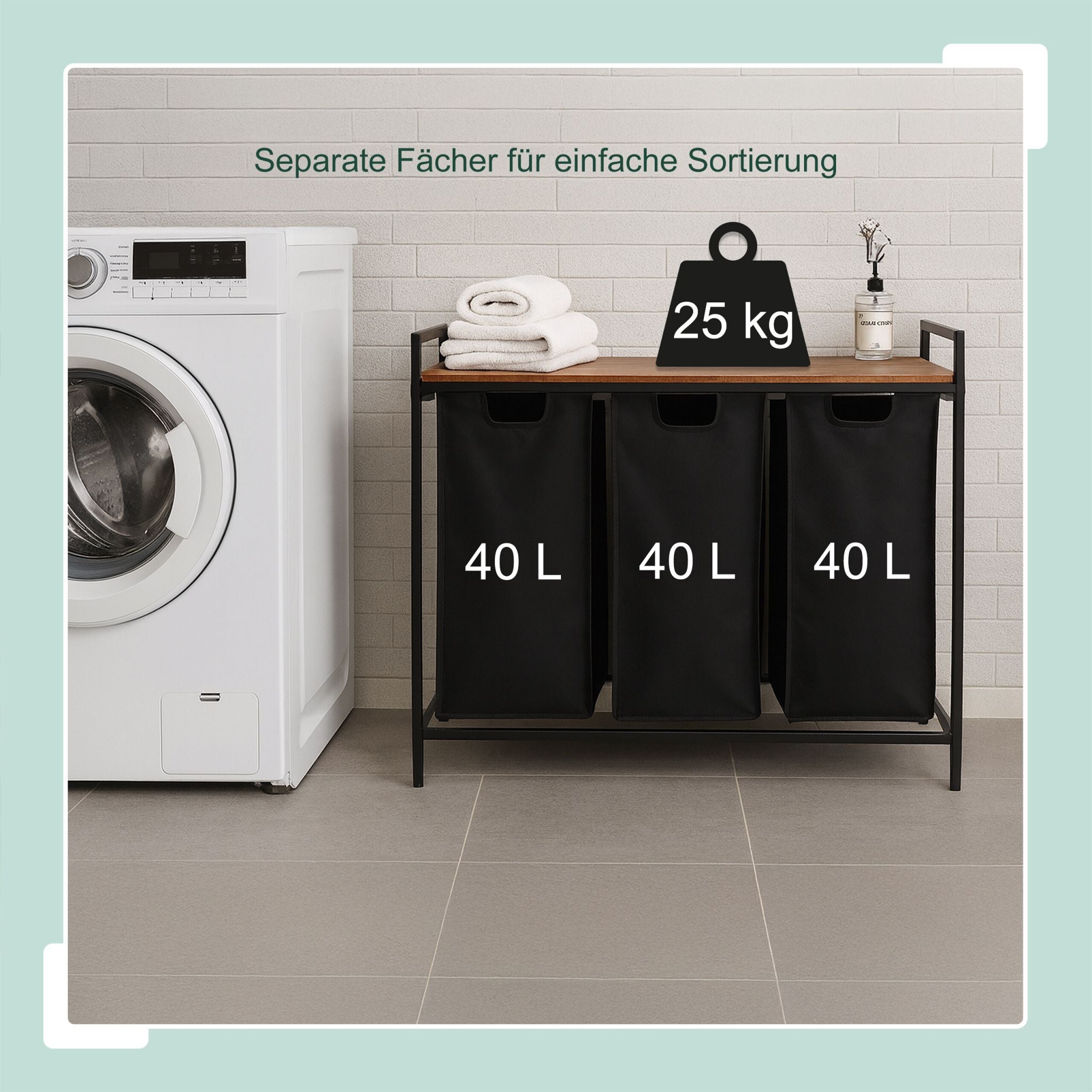Wäschesammler 3 Fächer mit Ablage Braun-Schwarz von Relaxdays