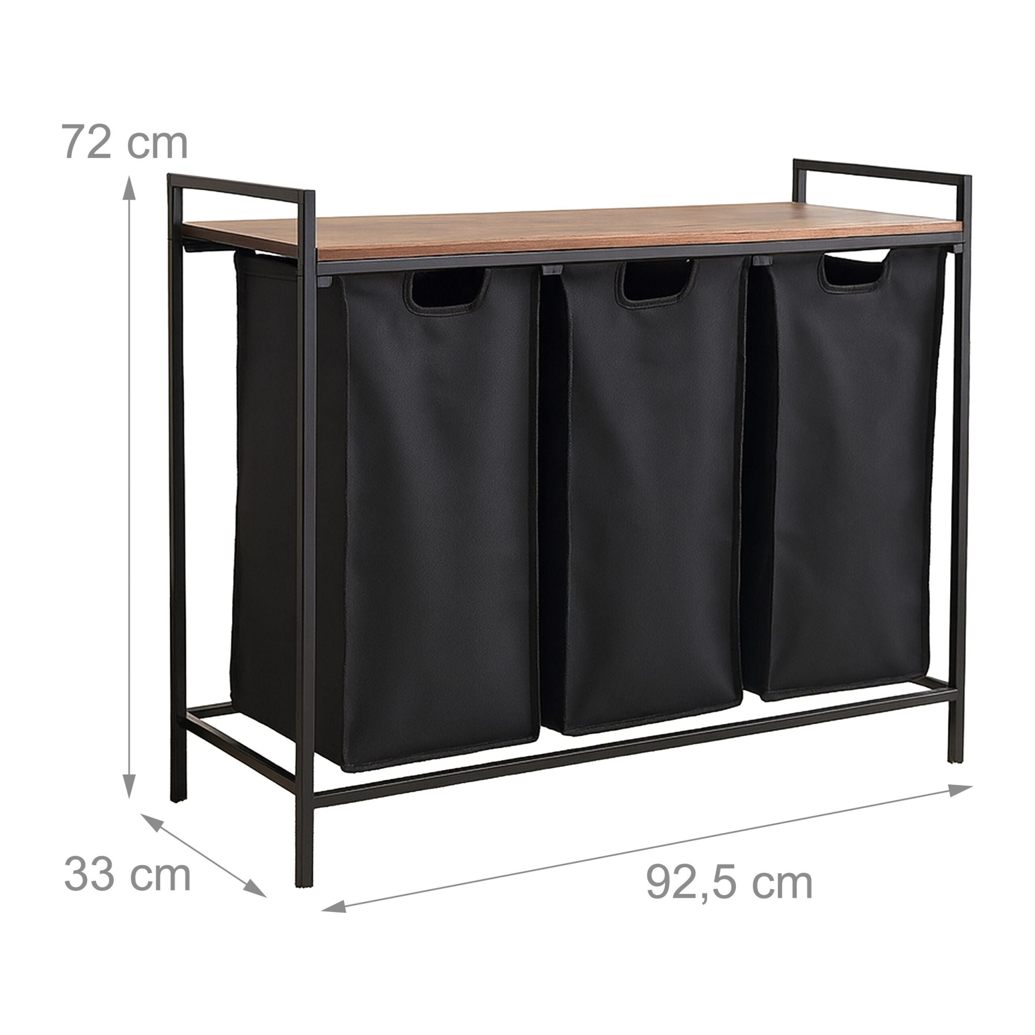 Wäschesammler 3 Fächer mit Ablage Braun-Schwarz von Relaxdays