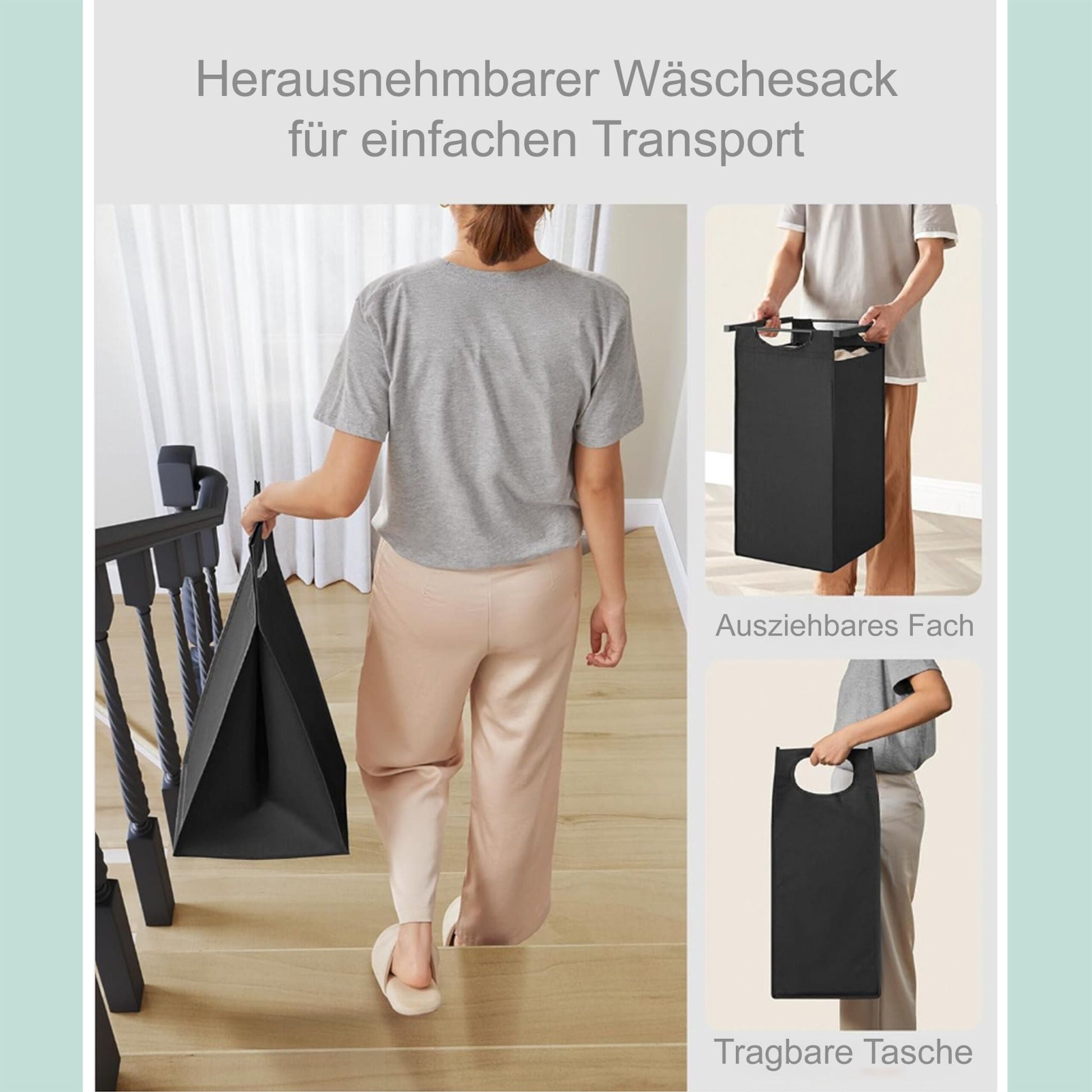 Wäschesammler 3 Fächer mit Ablage Braun-Schwarz von Relaxdays