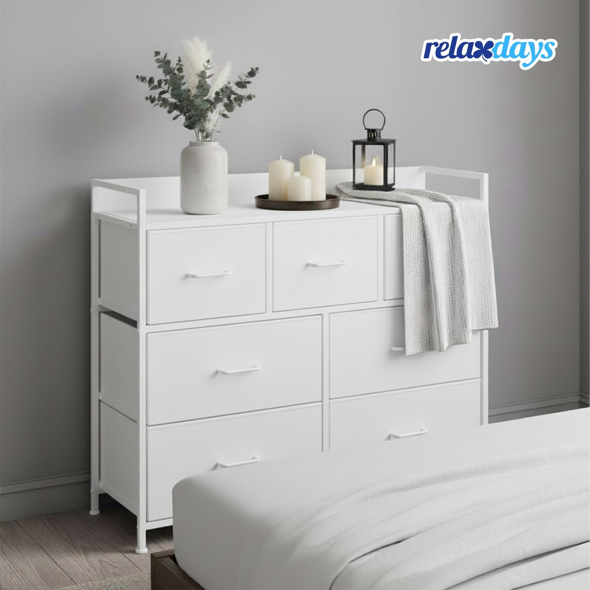 Kommode mit 7 Stoffschubladen Weiss von Relaxdays