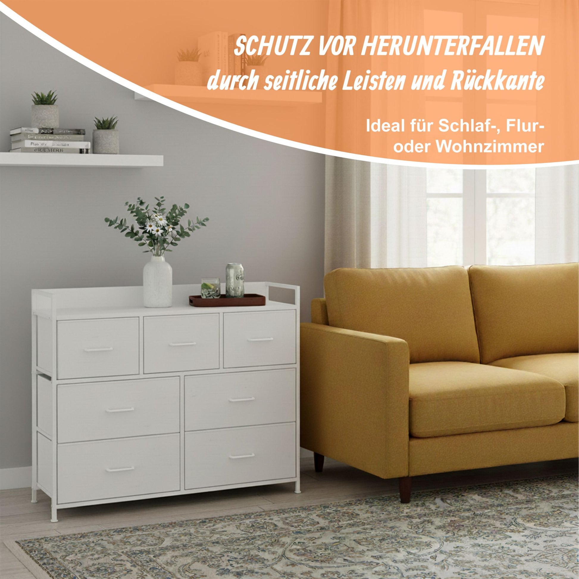 Kommode mit 7 Stoffschubladen Weiss von Relaxdays