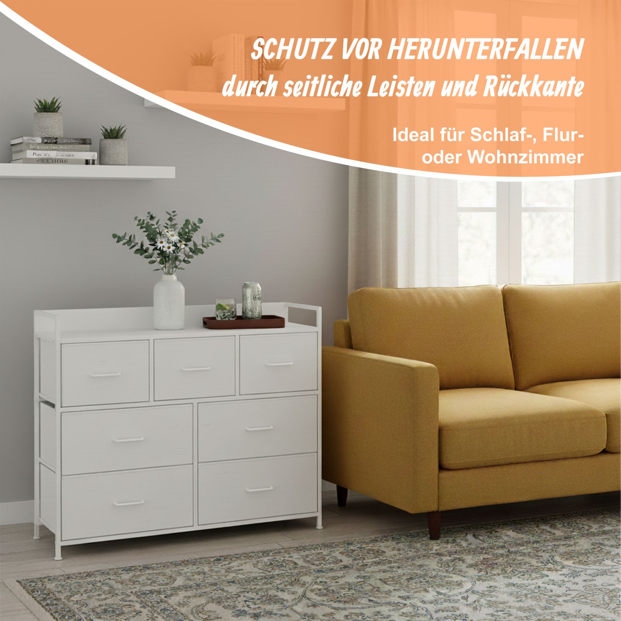 Kommode mit 7 Stoffschubladen Weiss von Relaxdays