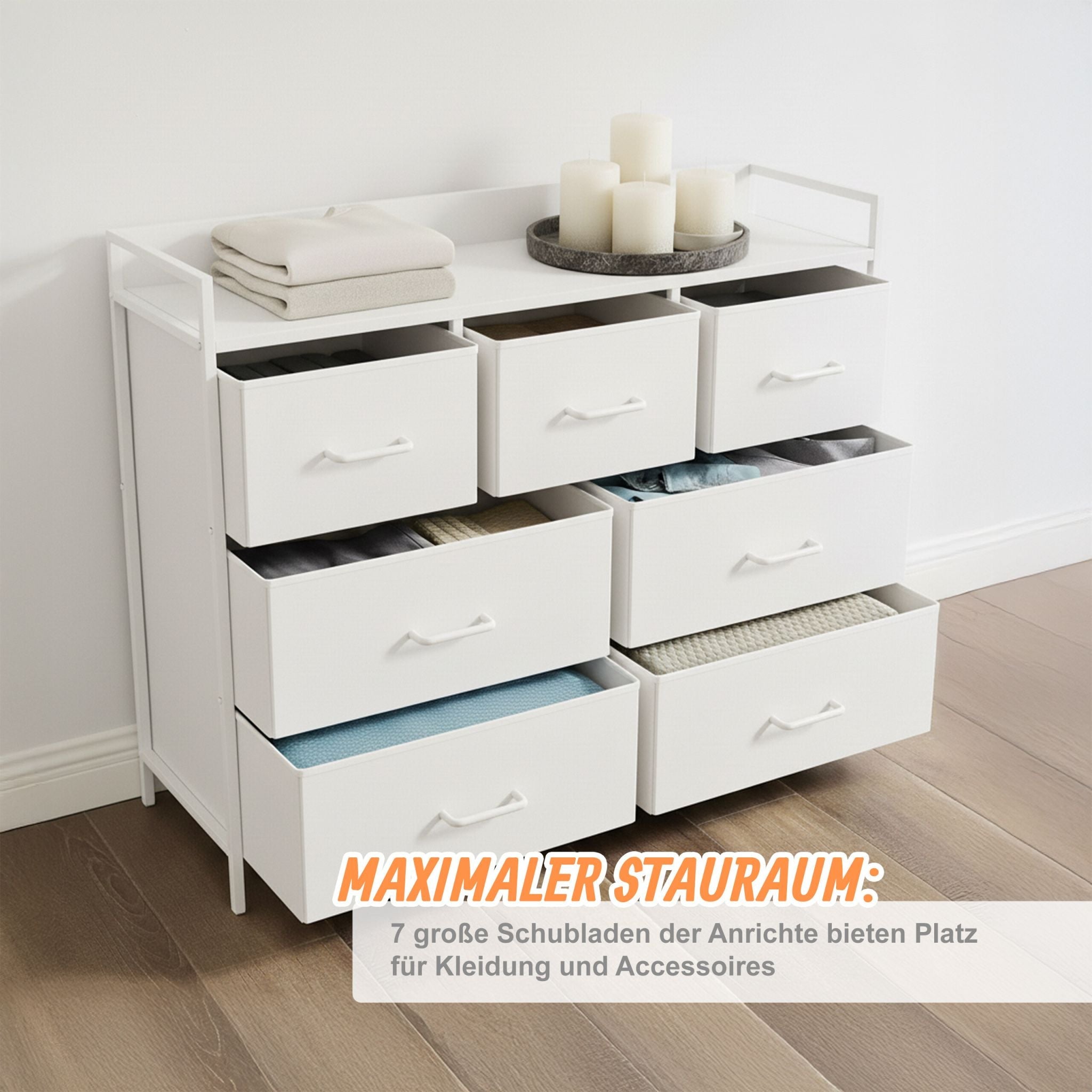Kommode mit 7 Stoffschubladen Weiss von Relaxdays