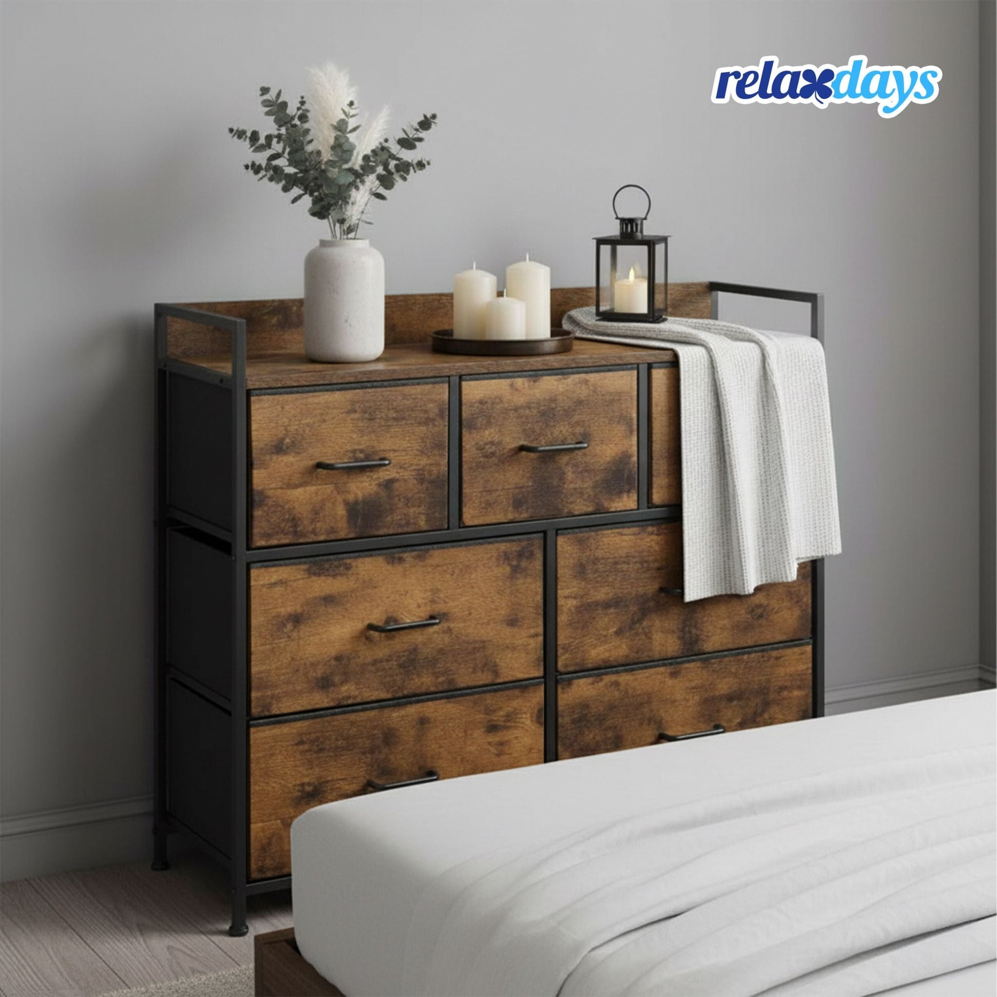 Kommode mit 7 Stoffschubladen Braun-Schwarz von Relaxdays