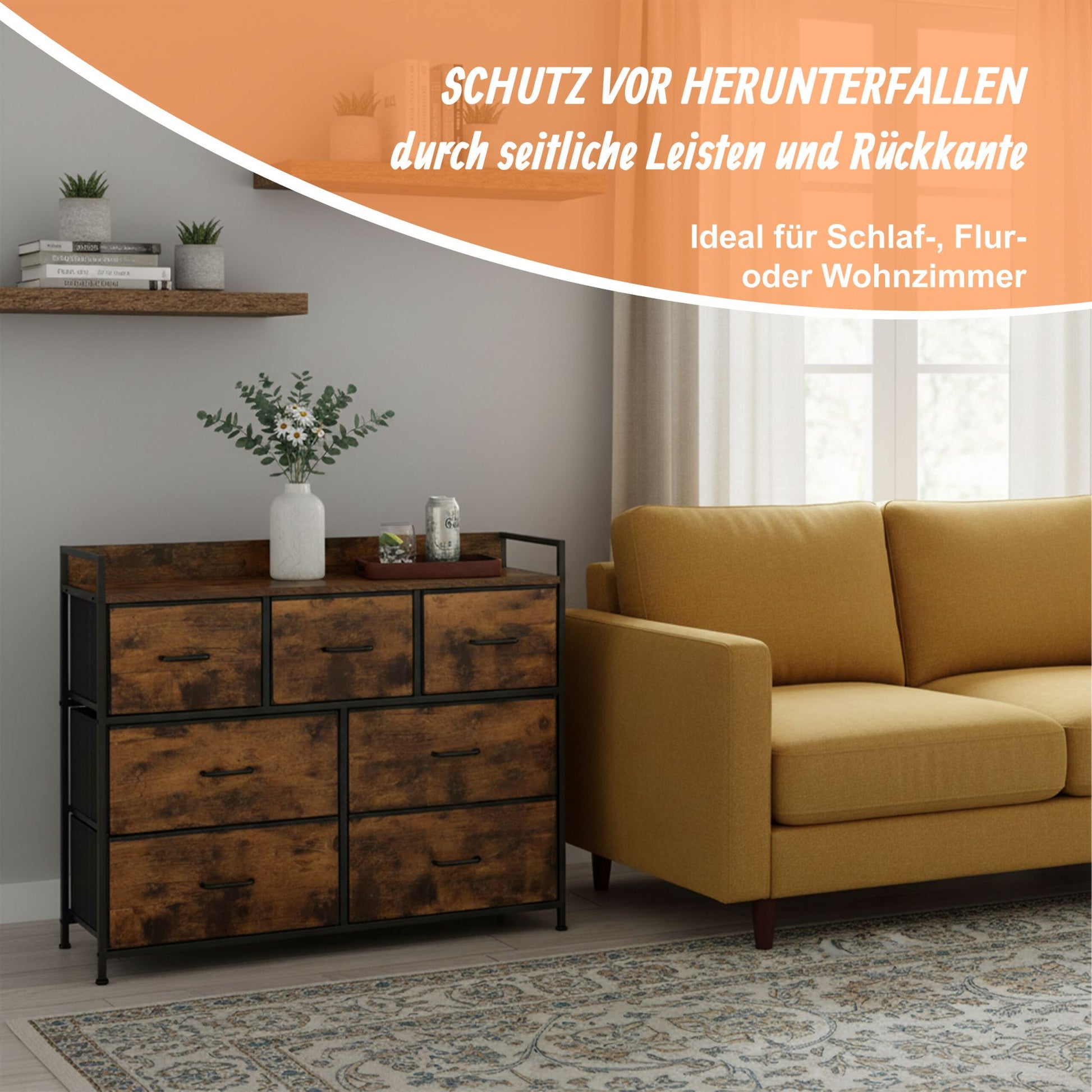 Kommode mit 7 Stoffschubladen Braun-Schwarz von Relaxdays