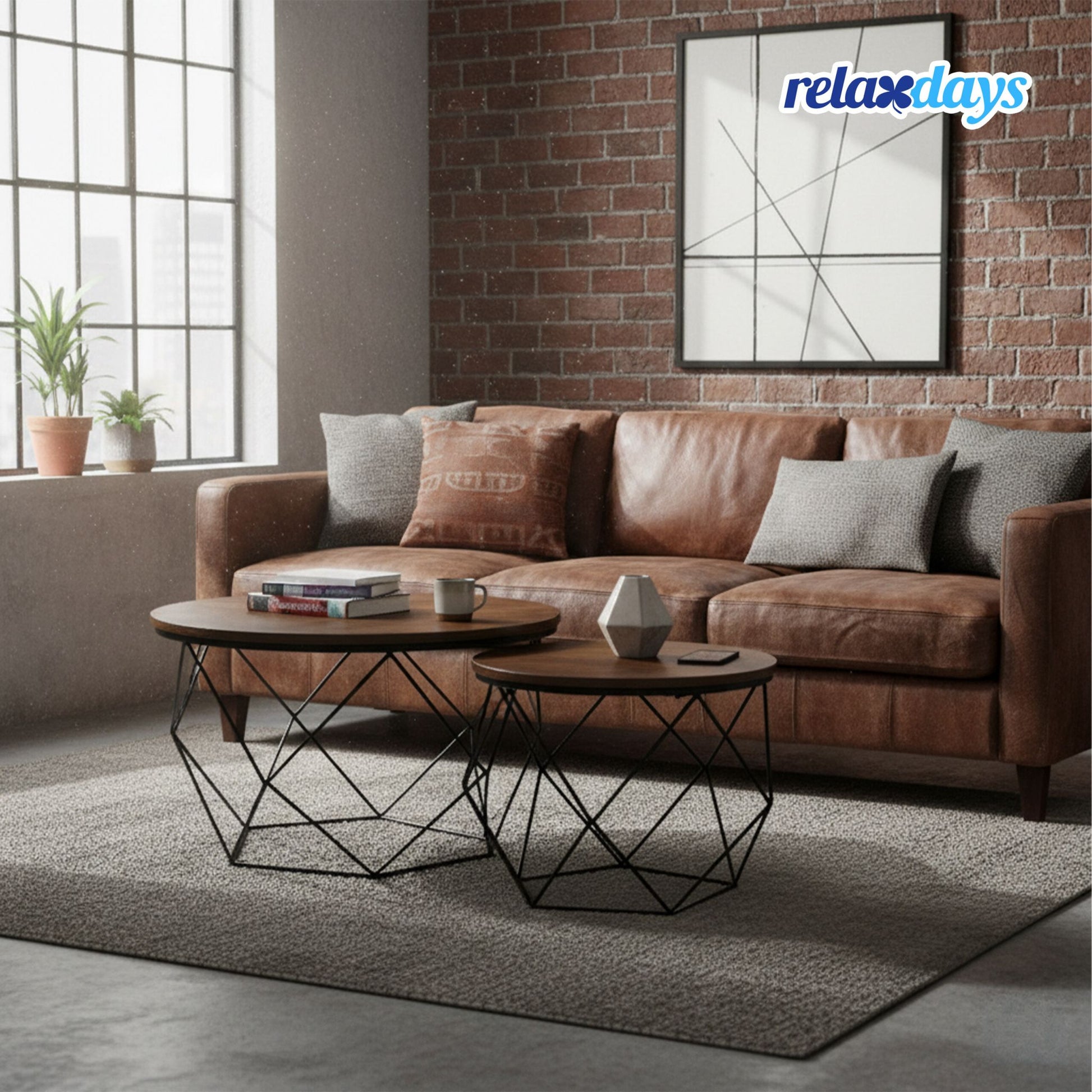 Couchtisch 2er-Set Industrial-Design Braun-Schwarz von Relaxdays