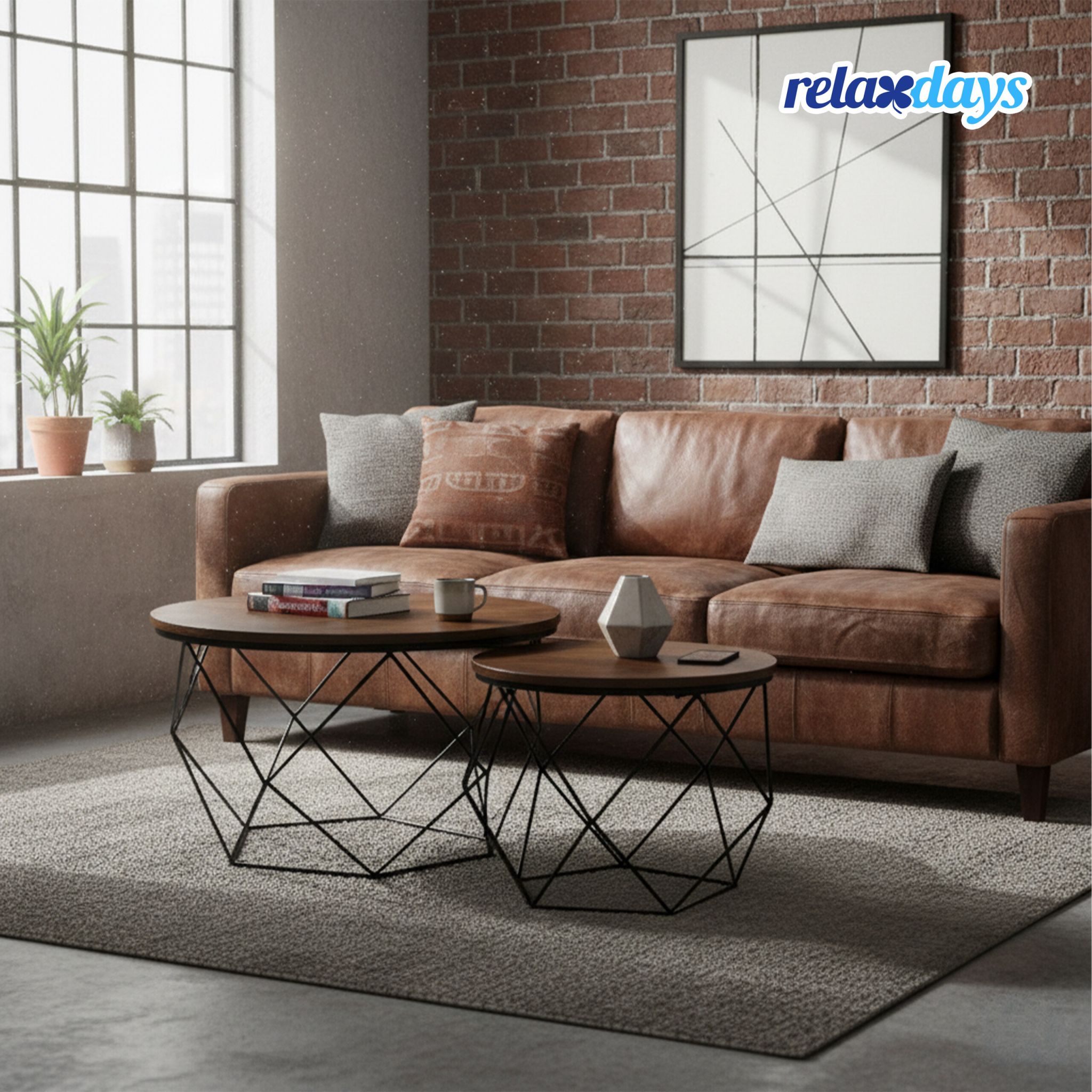 Couchtisch 2er-Set Industrial-Design Braun-Schwarz von Relaxdays