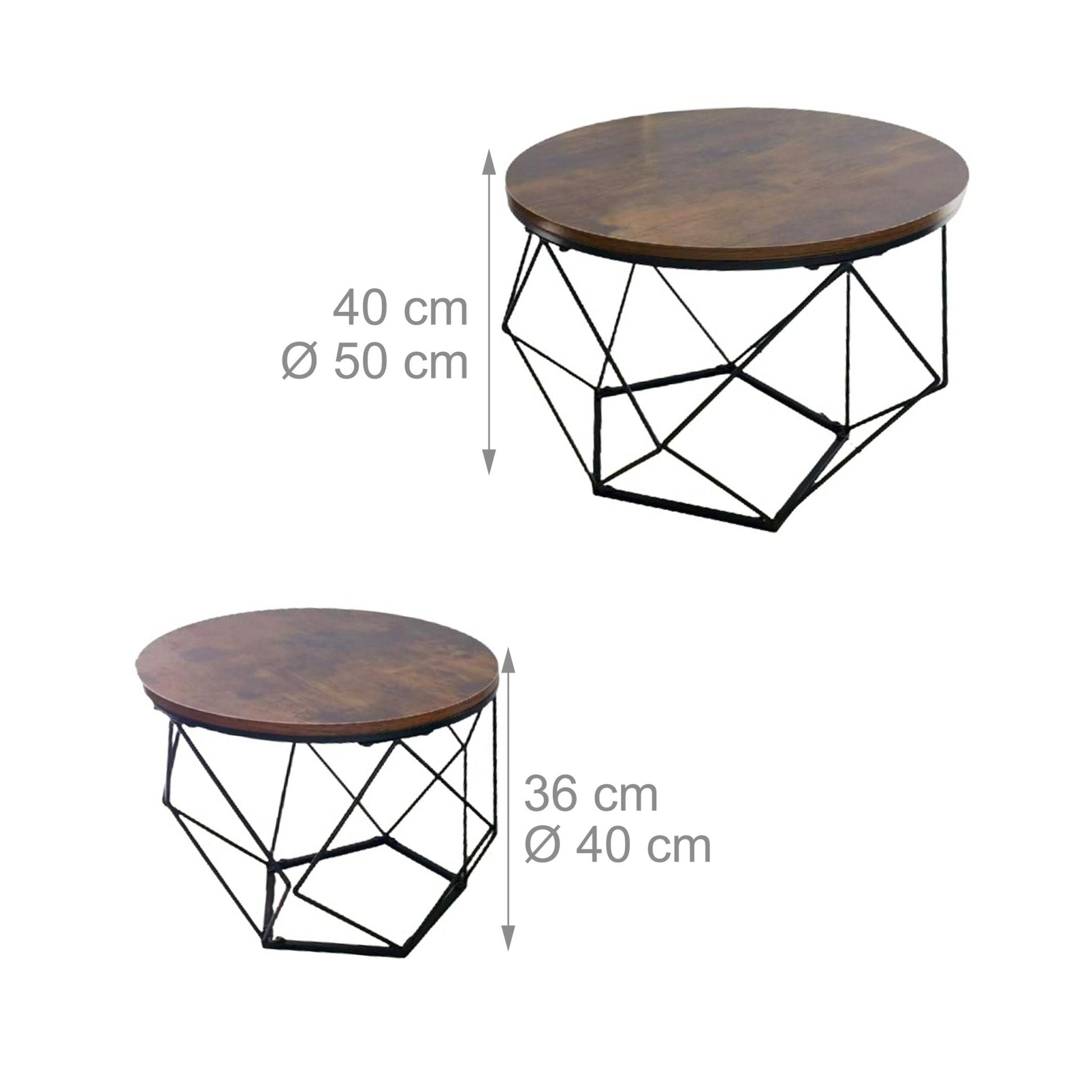 Couchtisch 2er-Set Industrial-Design Braun-Schwarz von Relaxdays