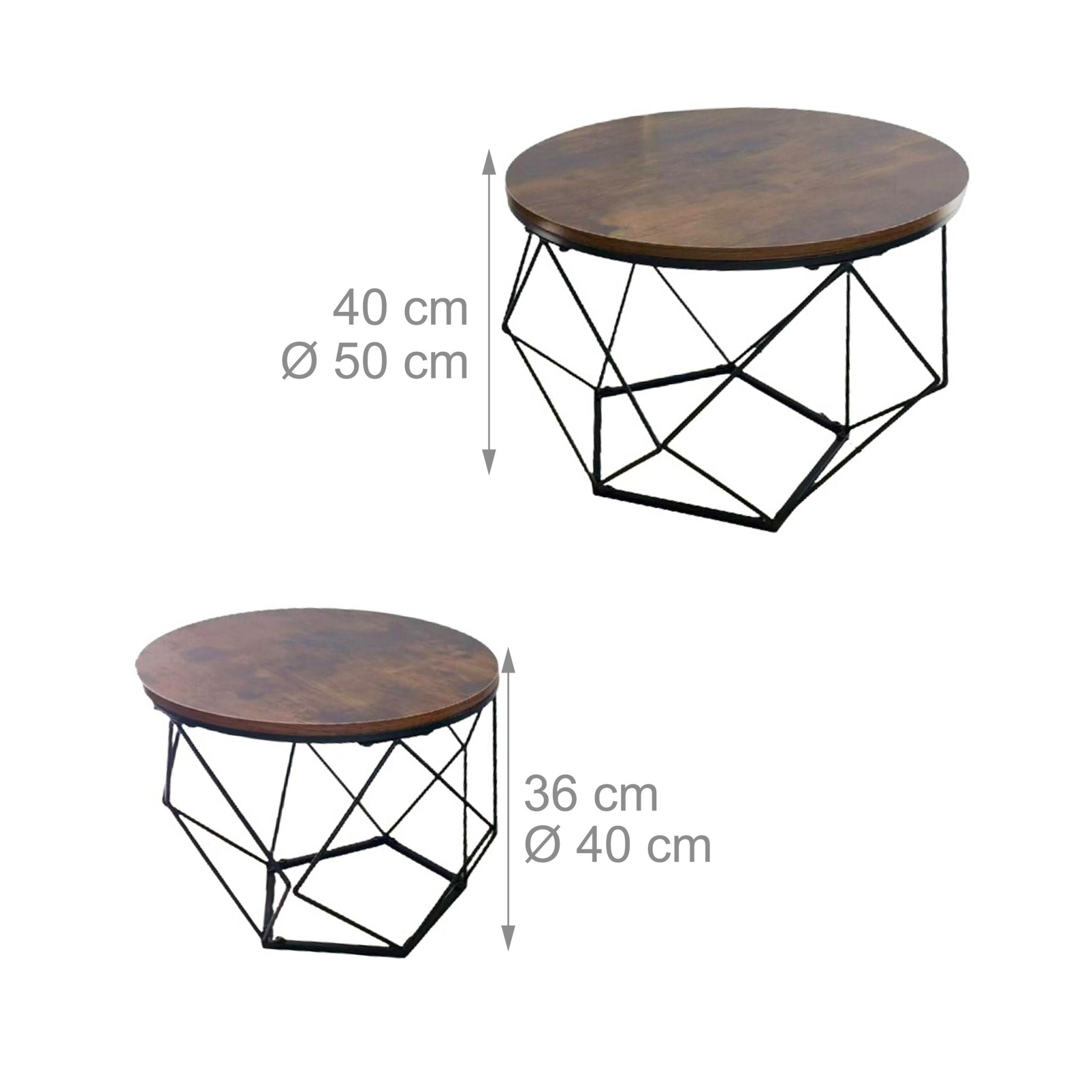Couchtisch 2er-Set Industrial-Design Braun-Schwarz von Relaxdays