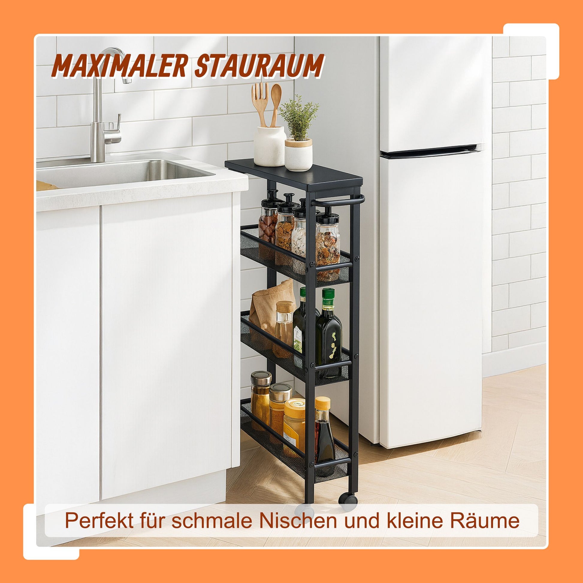 Nischenwagen mit 4 Ebenen Schwarz von Relaxdays