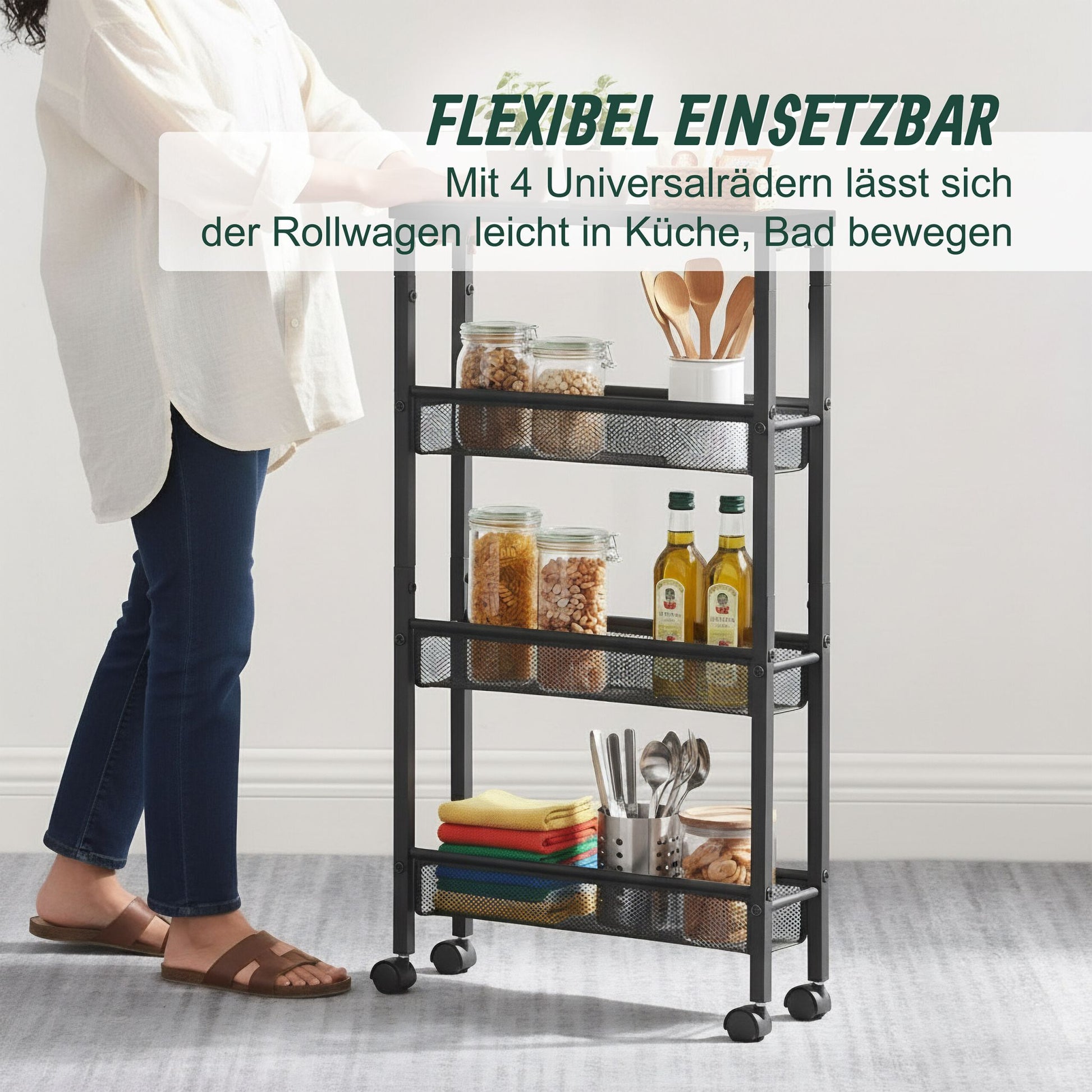 Nischenwagen mit 4 Ebenen Schwarz von Relaxdays