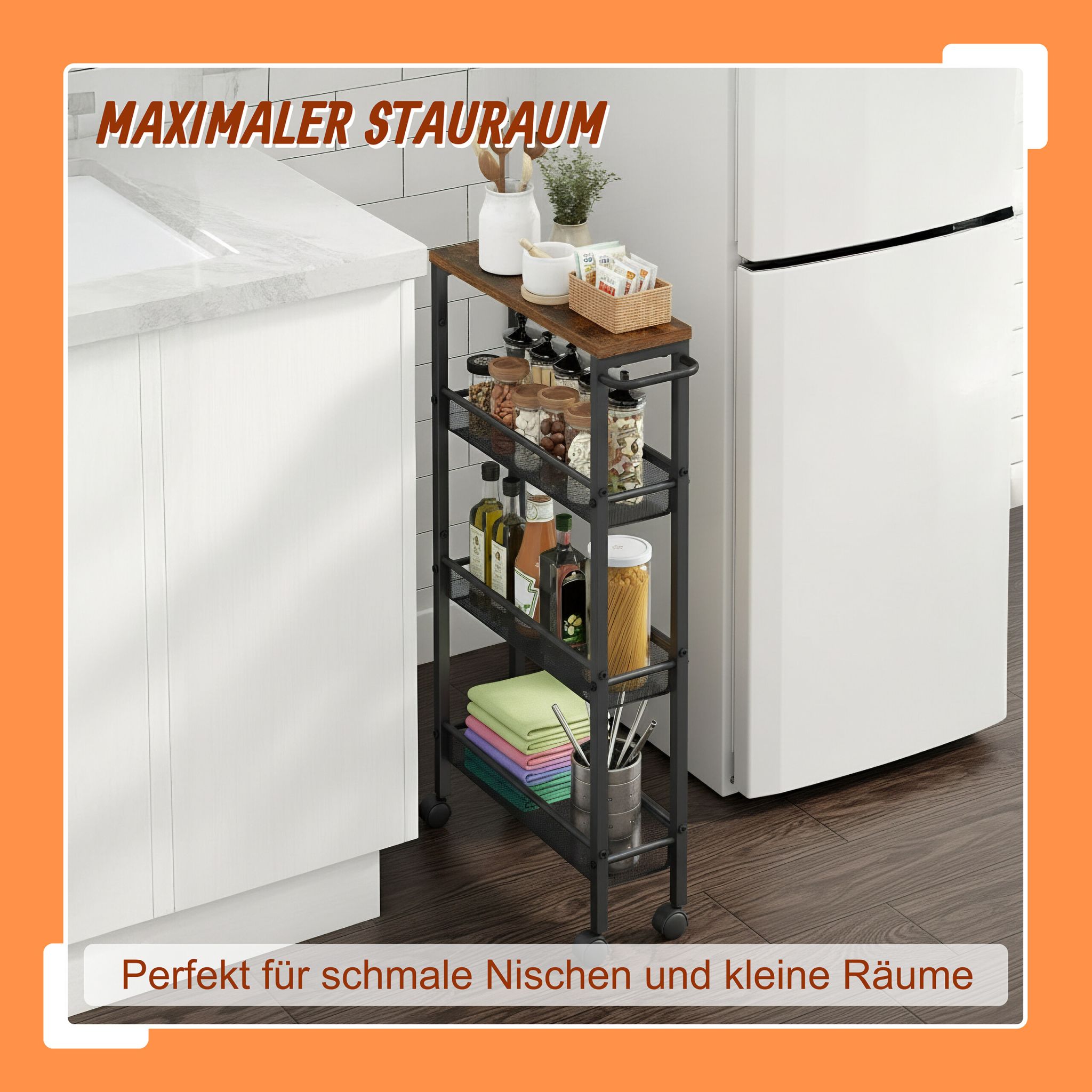 Nischenwagen mit 4 Ebenen Braun-Schwarz von Relaxdays