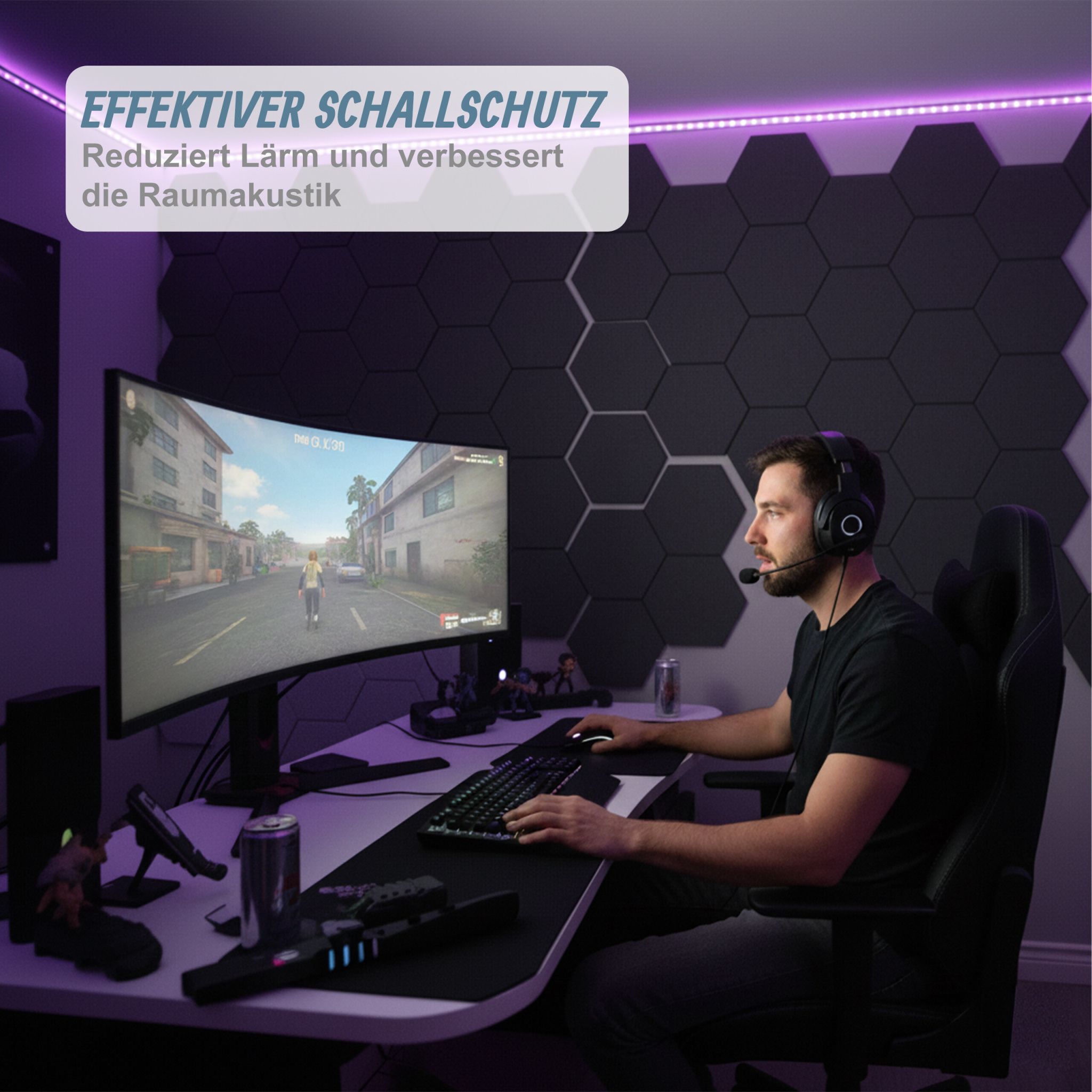 Hexagon Akustikplatten 18er-Set selbstklebend Schwarz von Relaxdays