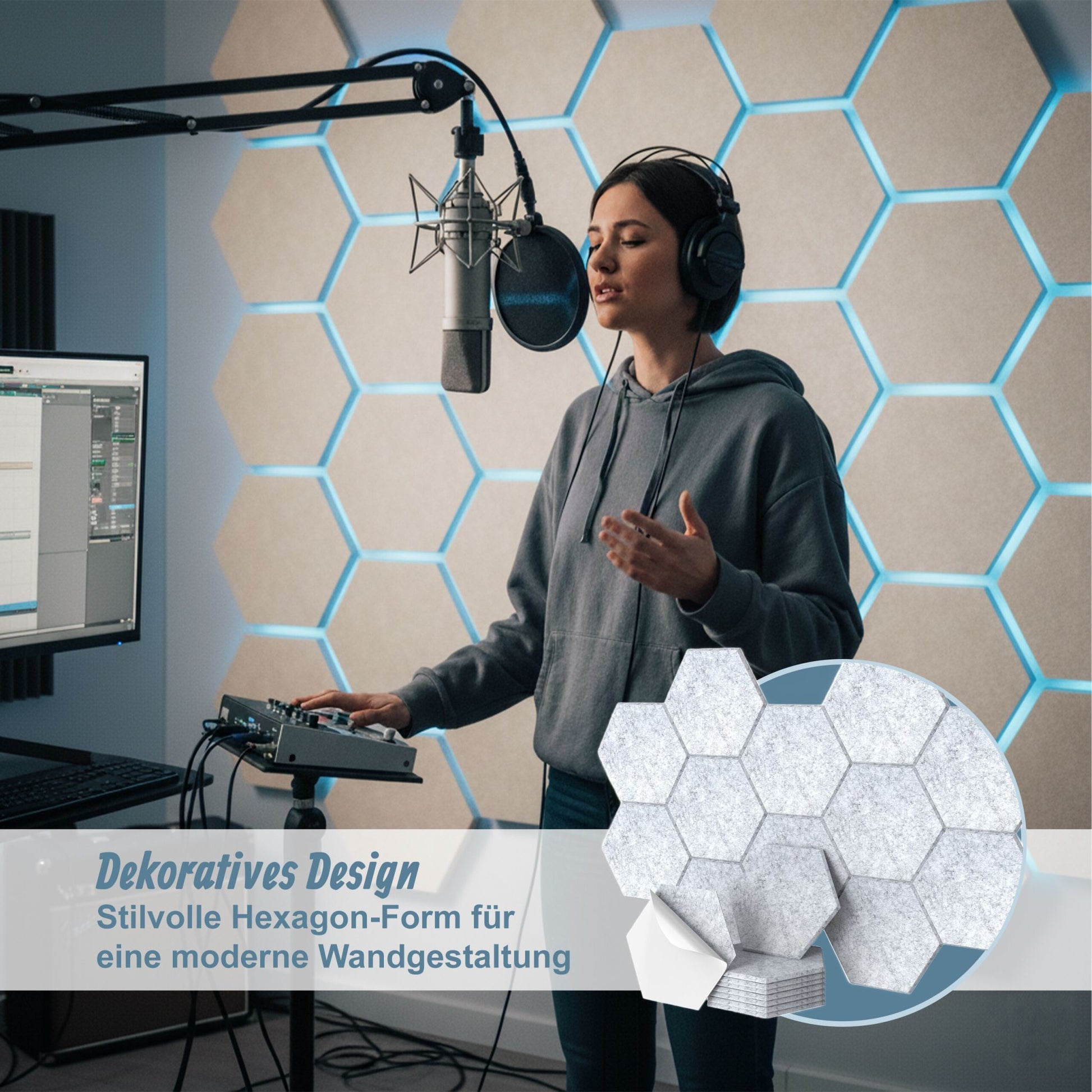 Hexagon Akustikplatten 18er-Set selbstklebend Grau von Relaxdays