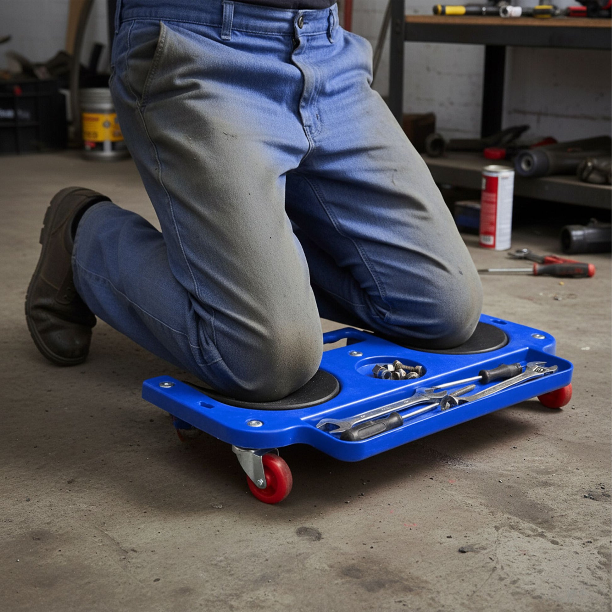 Knierollbrett mit Werkzeugablage Blau von Relaxdays