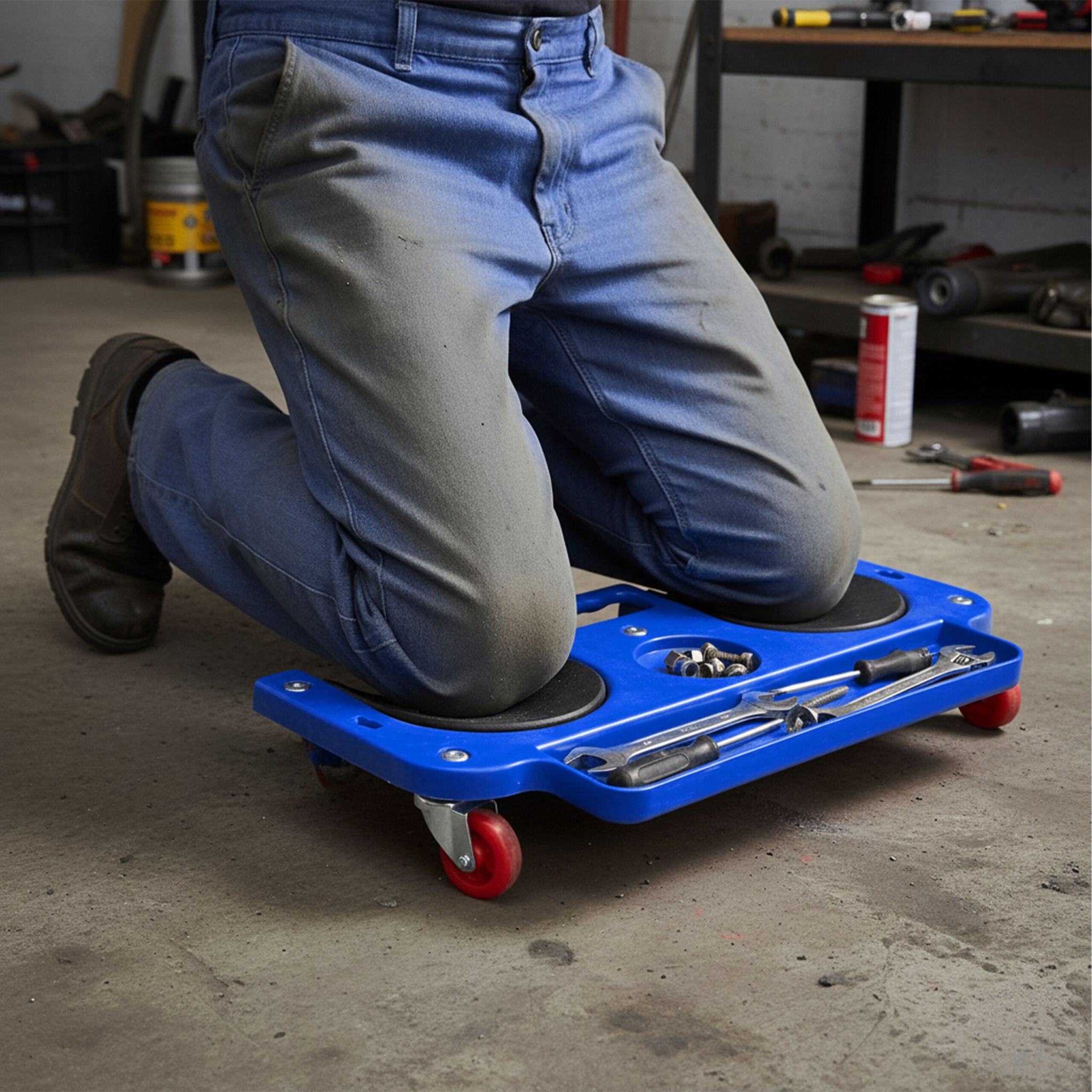 Knierollbrett mit Werkzeugablage Blau von Relaxdays