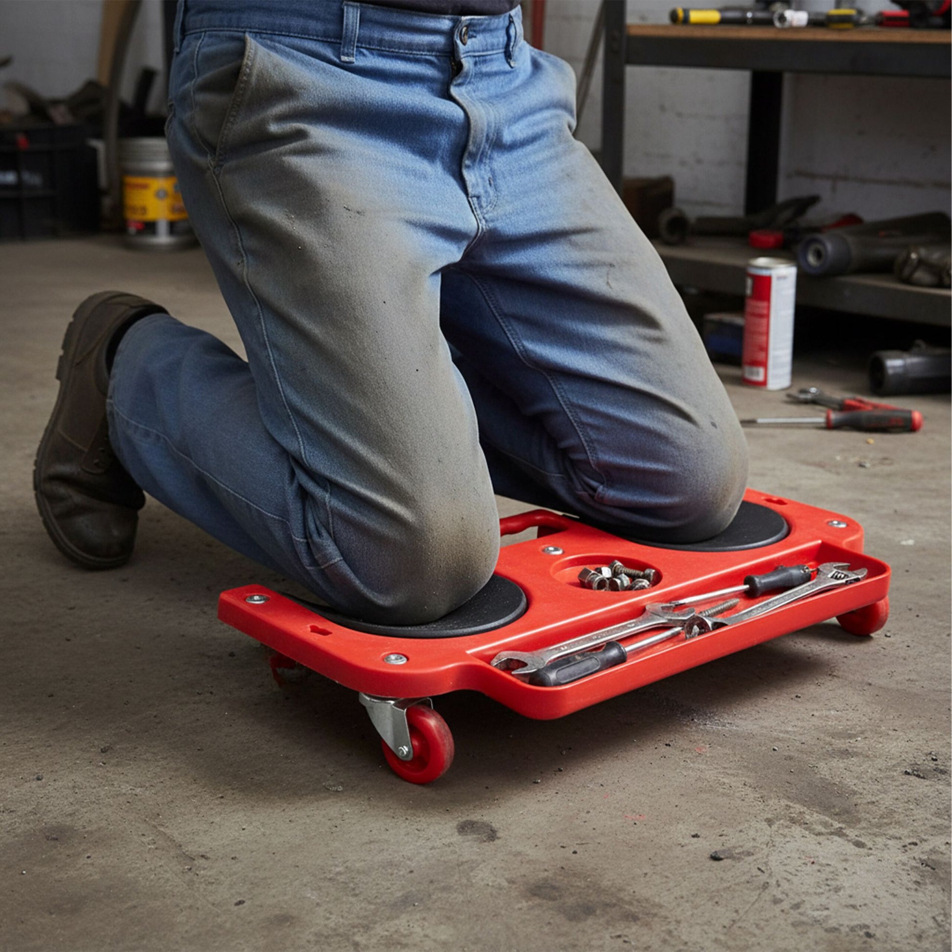 Knierollbrett mit Werkzeugablage Rot von Relaxdays