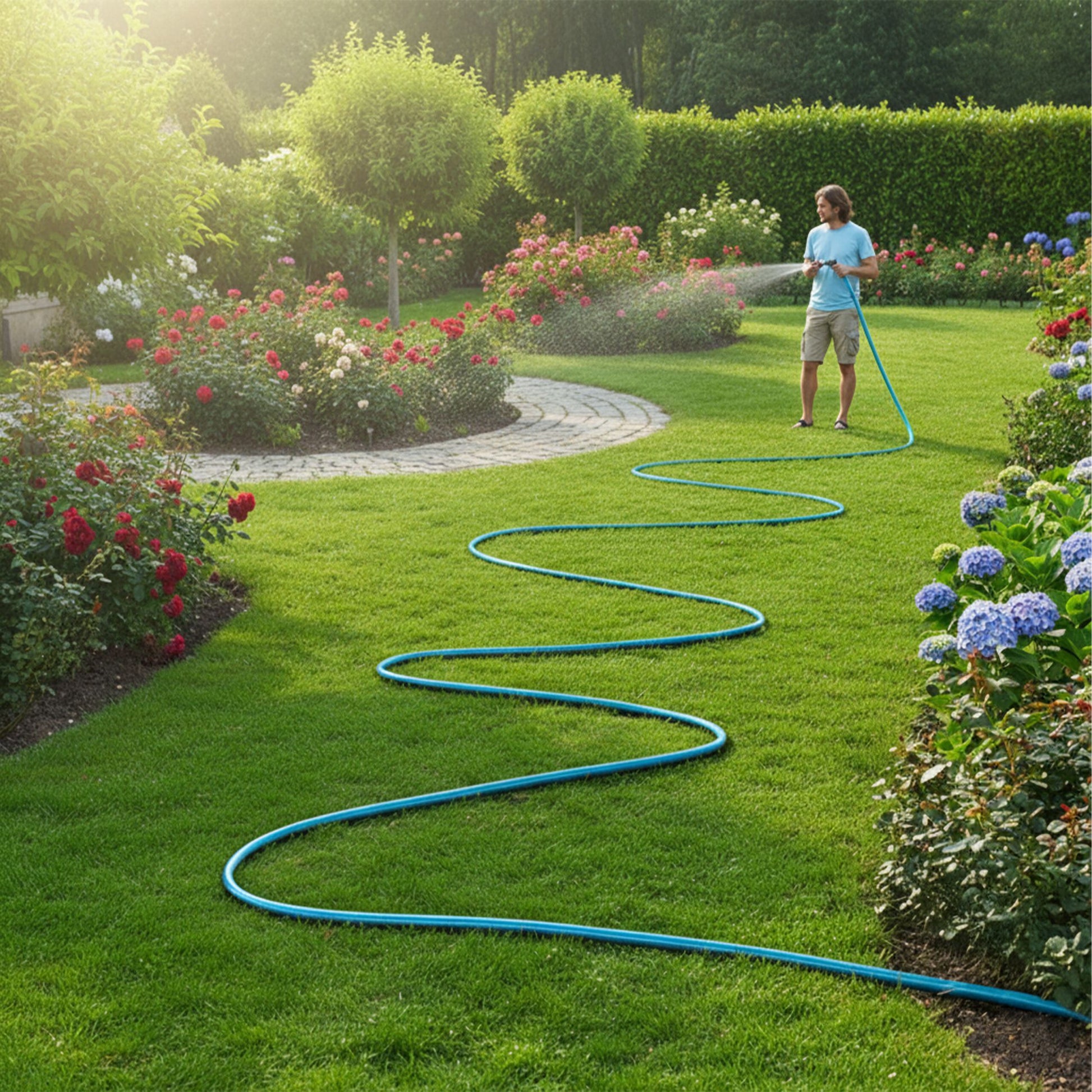 Wetterfester Gartenschlauch Hellblau von Relaxdays
